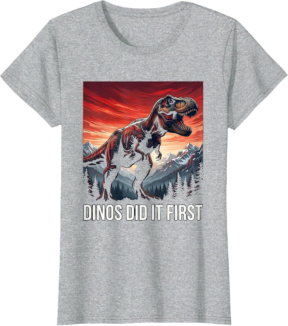 Dinos Did It First Dinosaur Graphic Design T-Shirt - Heather Grey