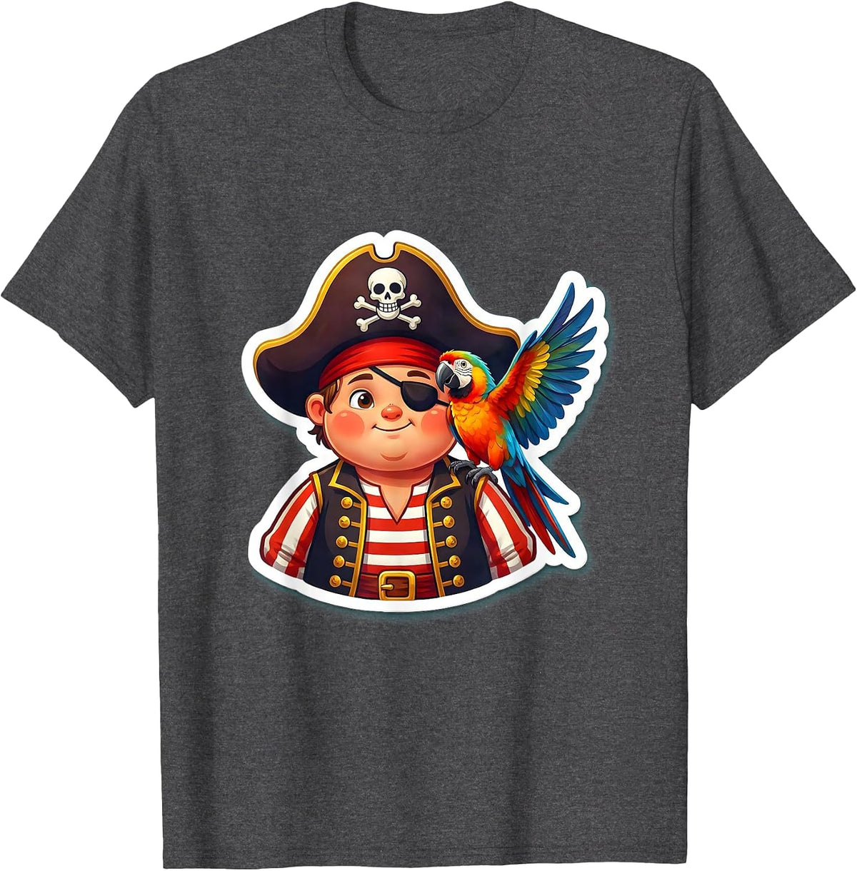Men's Kid Pirate with Parrot on Shoulder Graphic T-Shirt - Dark Heather Grey