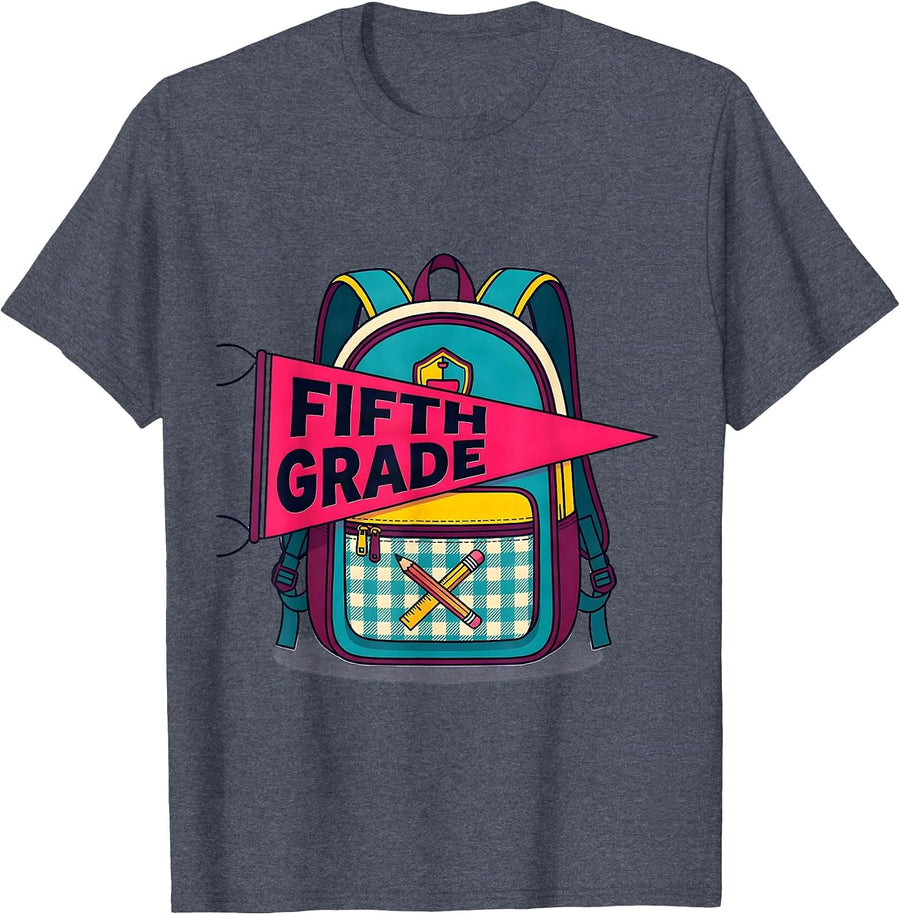Fifth Grade Preppy Girls Back To School Teacher T-Shirt - Heather Blue