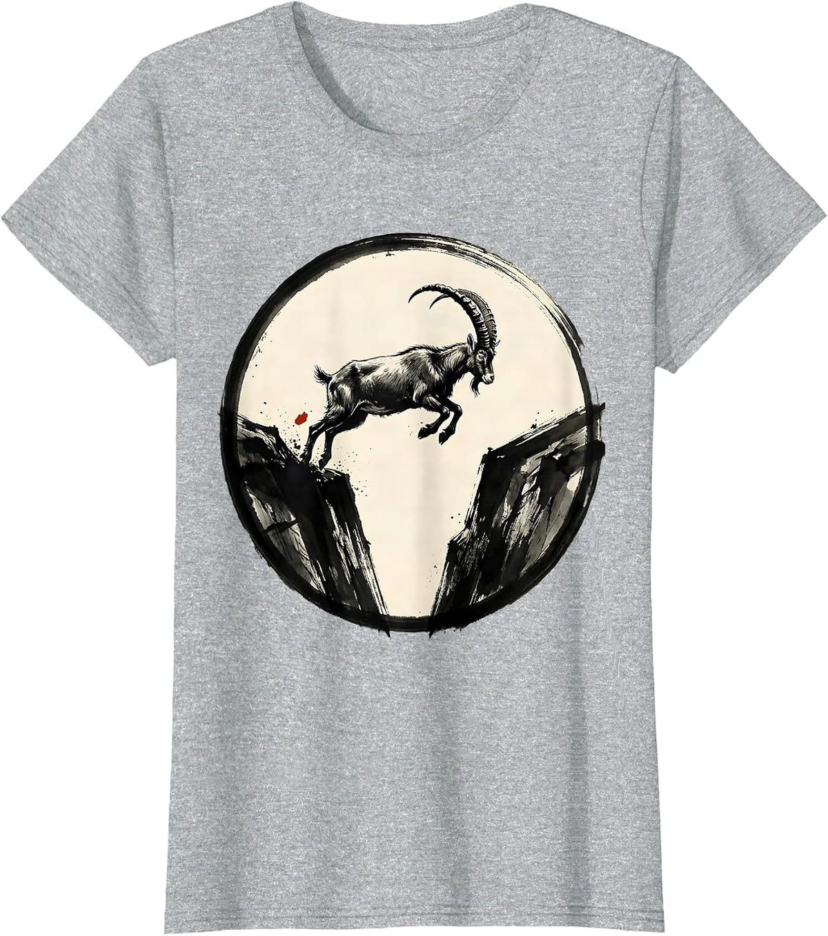 Women's Mountain Goat Leaping Rocky Cliffs Wildlife Design T-Shirt - Heather Grey