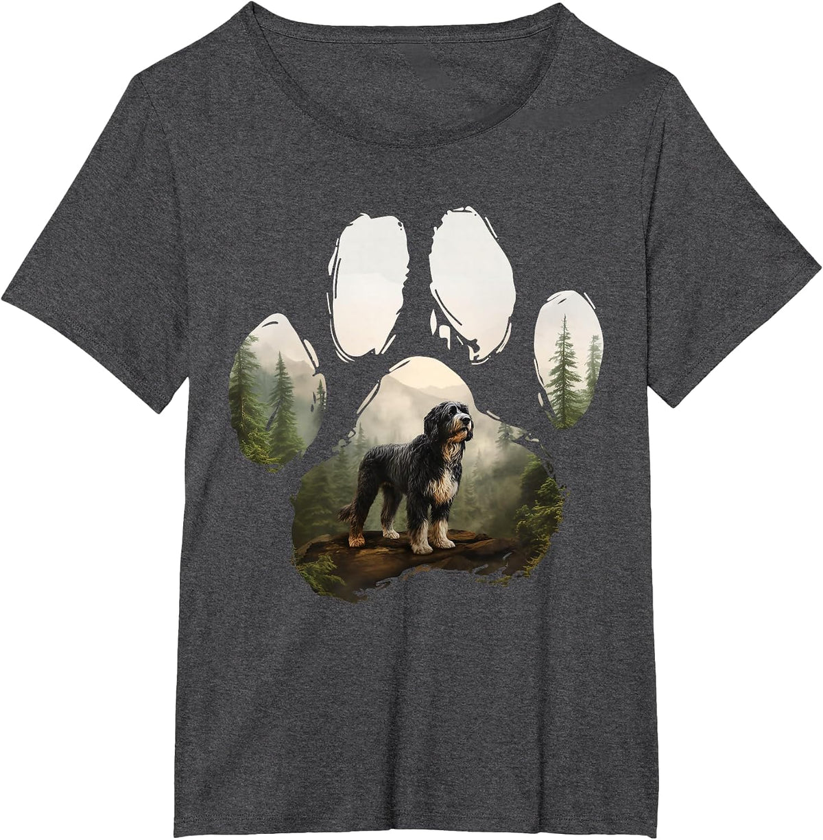 Bernedoodle Mountain Paw Design Dog Mom Dad T-Shirt - Dark Heather Grey