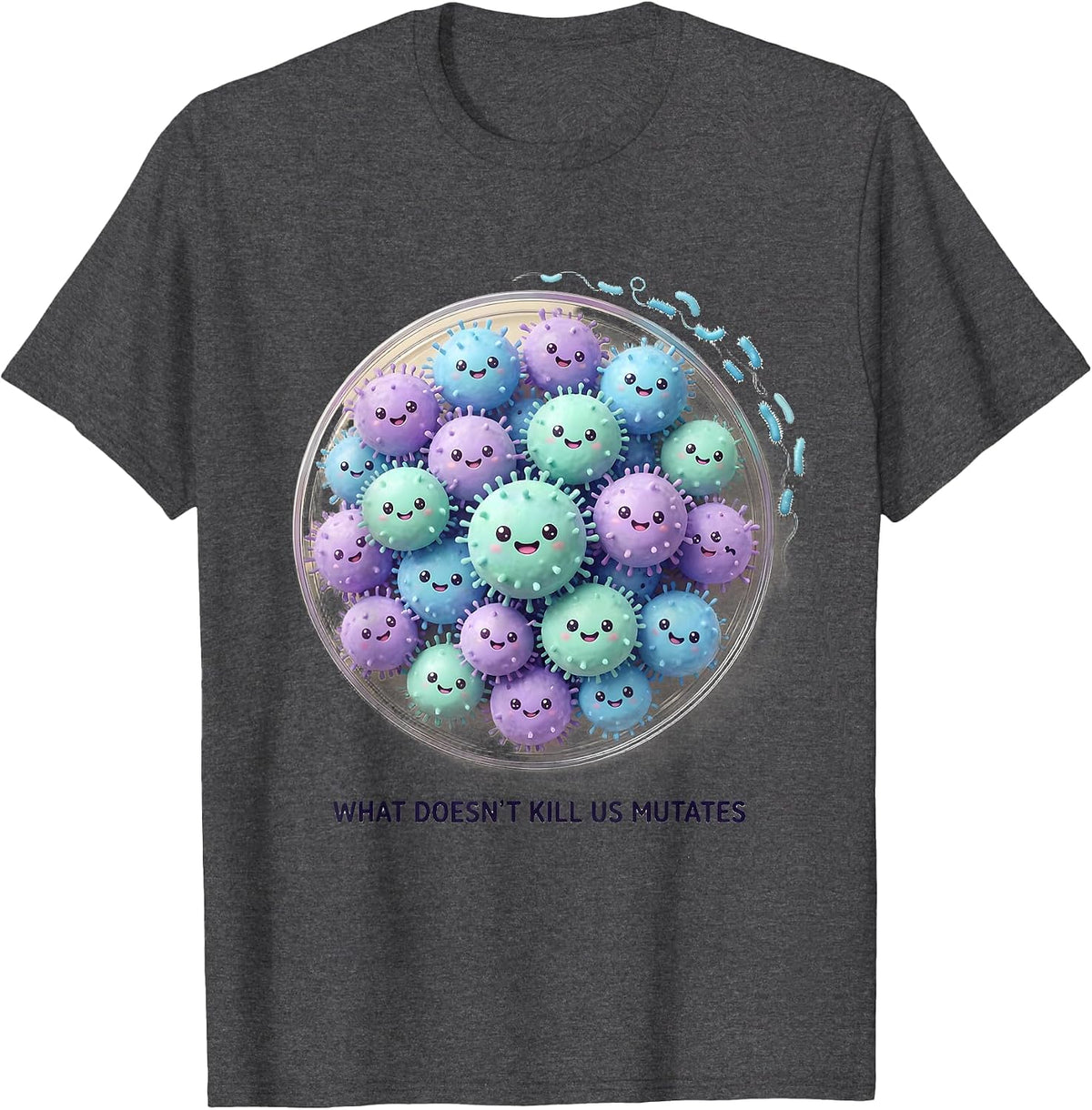 What Doesn't Kill Us Mutates Cute Kawaii Lab Week Biologist T-Shirt - Dark Heather Grey