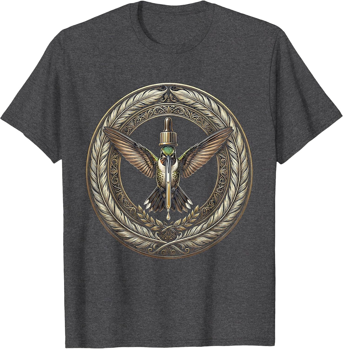 NICU Nurse Hummingbird Medicine Dropper Gift T-Shirt - Dark Heather Grey