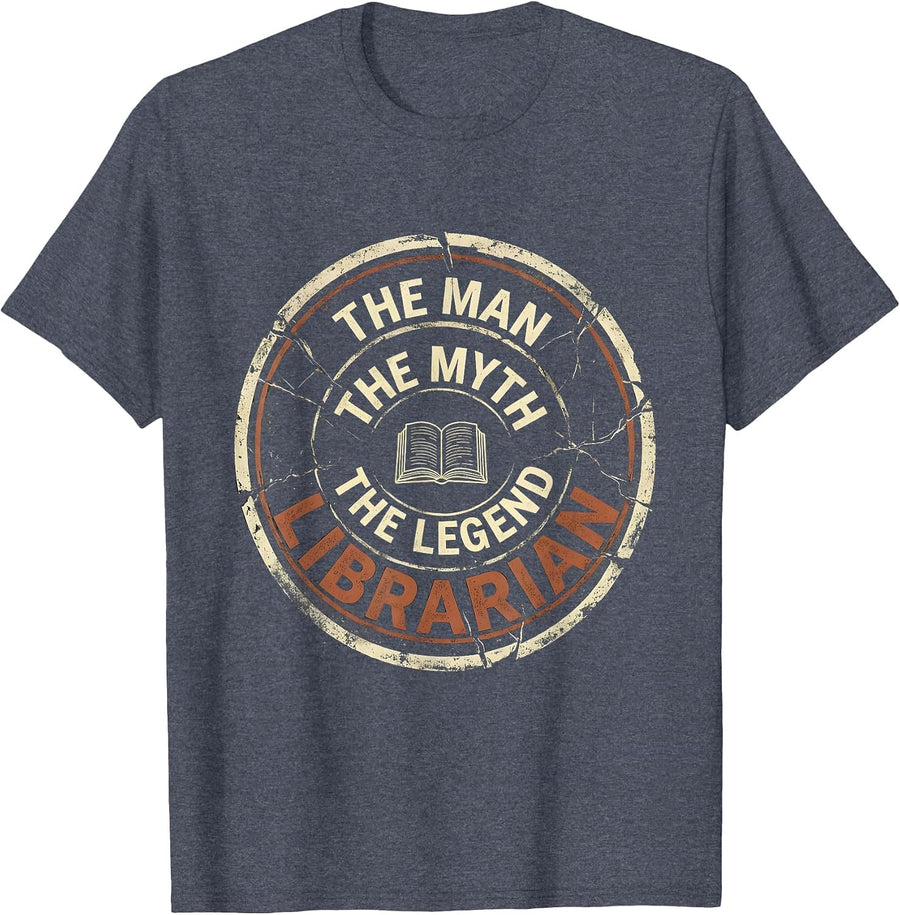The Man The Myth The Legend Librarian Distressed Vintage T-Shirt - Heather Blue