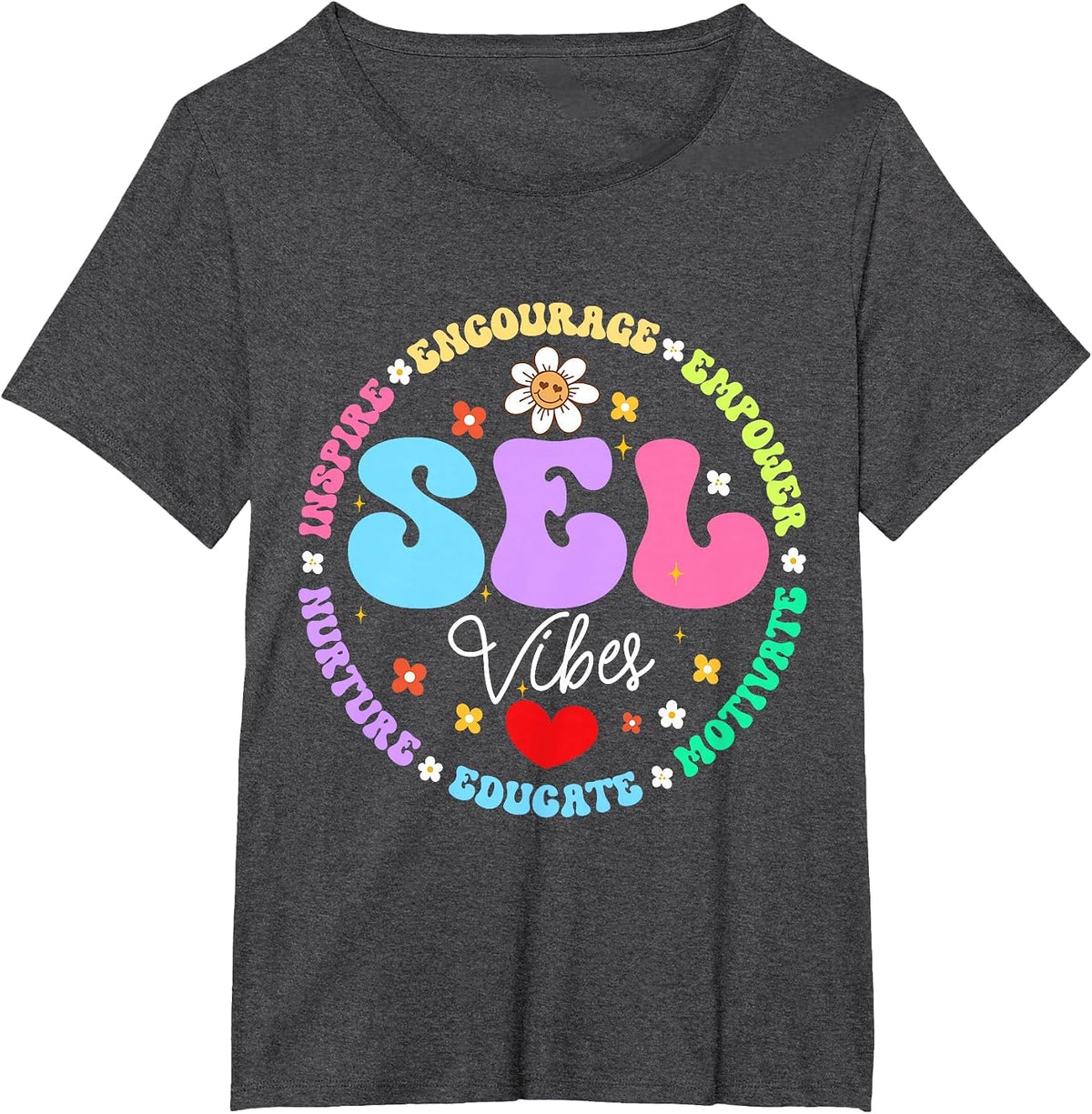 Groovy Social Emotional Learning Teacher SEL Vibes T-Shirt - Dark Heather Grey