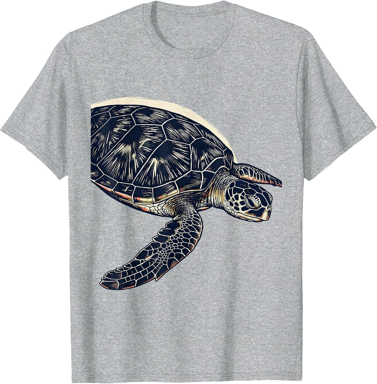 Men's Sea Turtle Linocut Ocean Animal Lover Artwork T-Shirt - Heather Grey