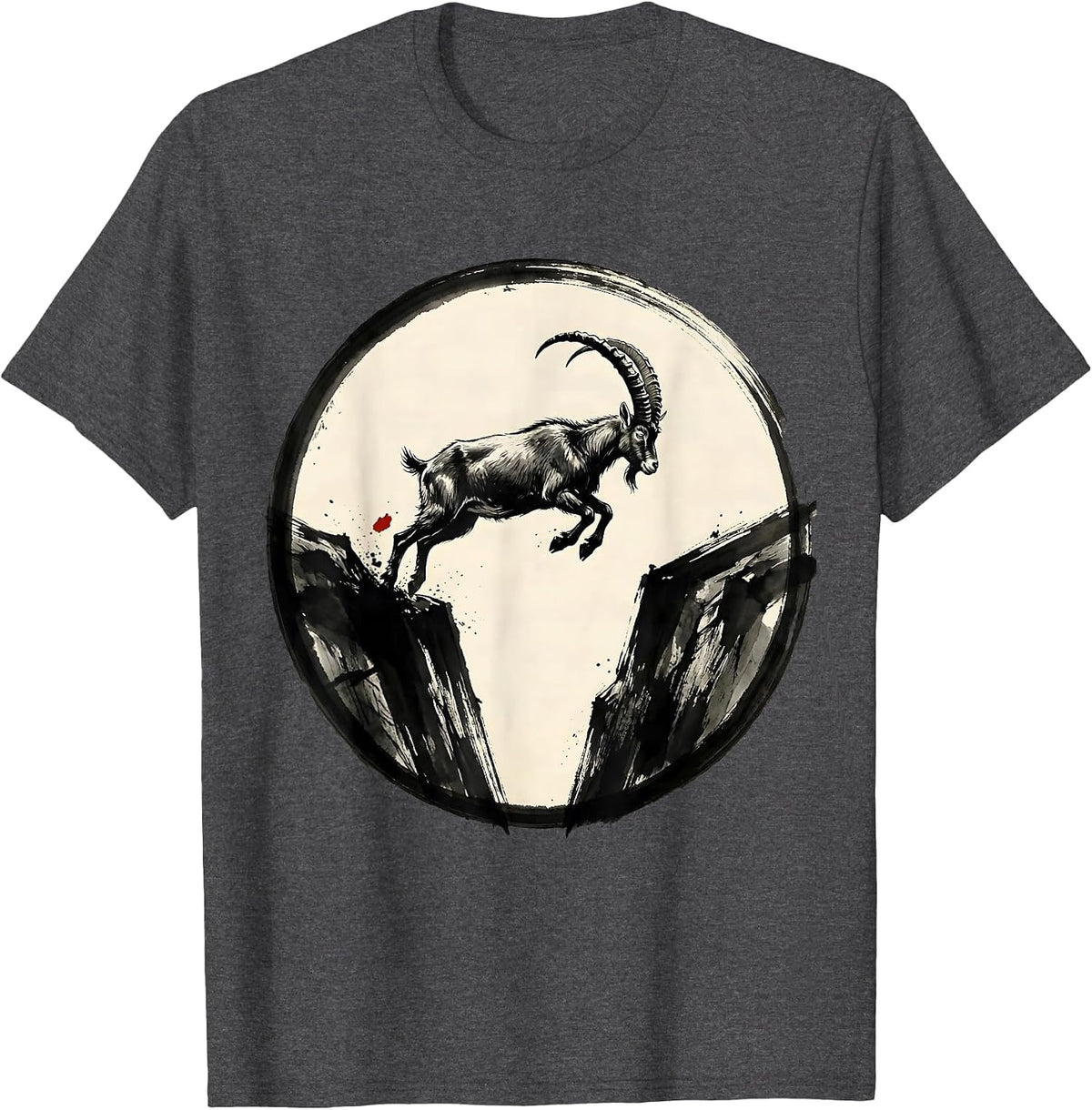 Men's Mountain Goat Leaping Rocky Cliffs Wildlife Design T-Shirt - Dark Heather Grey