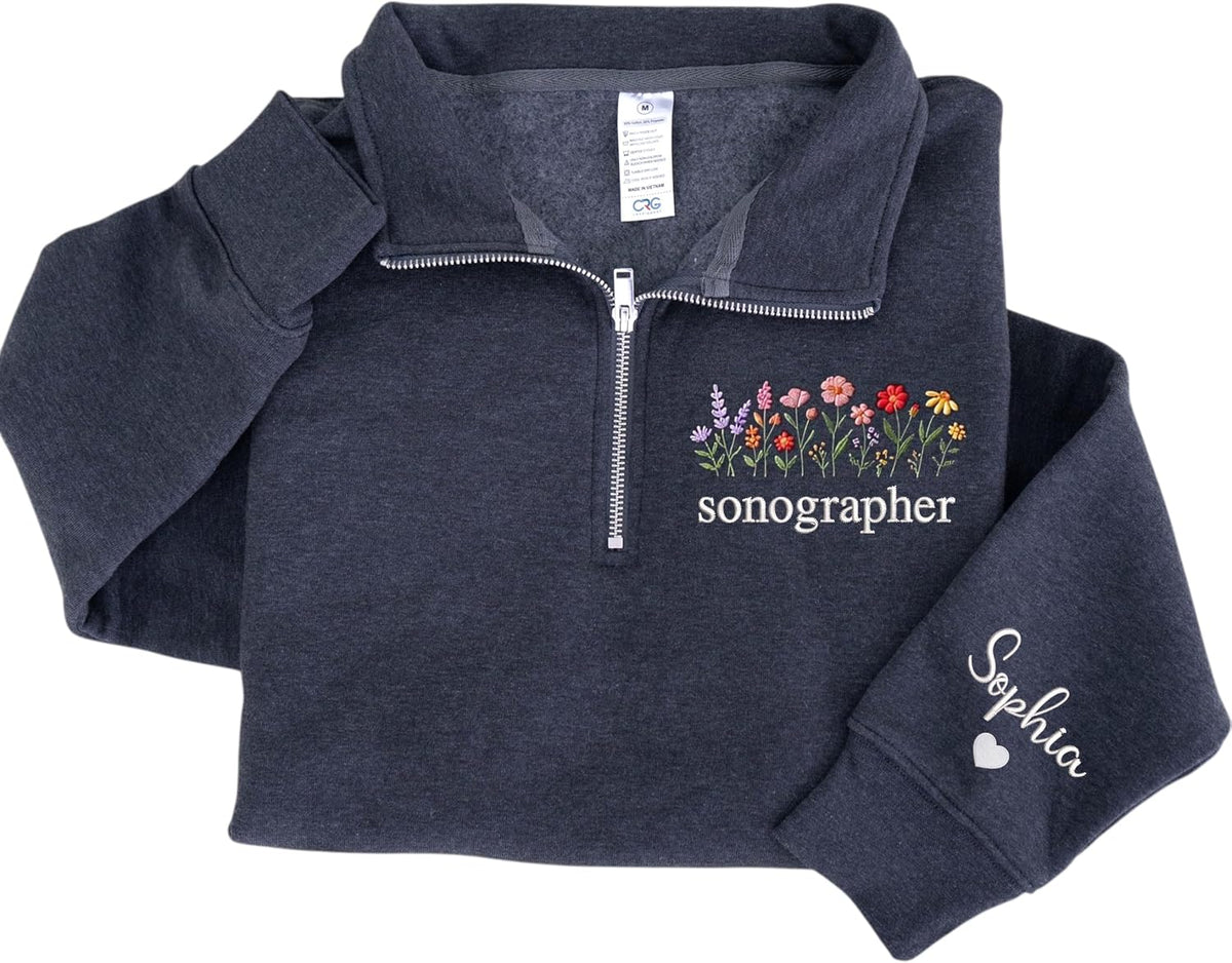 Personalized Embroidered Profession Quarter Zip Sweatshirt, Custom Gift for Nurse, Professors - Sonographer