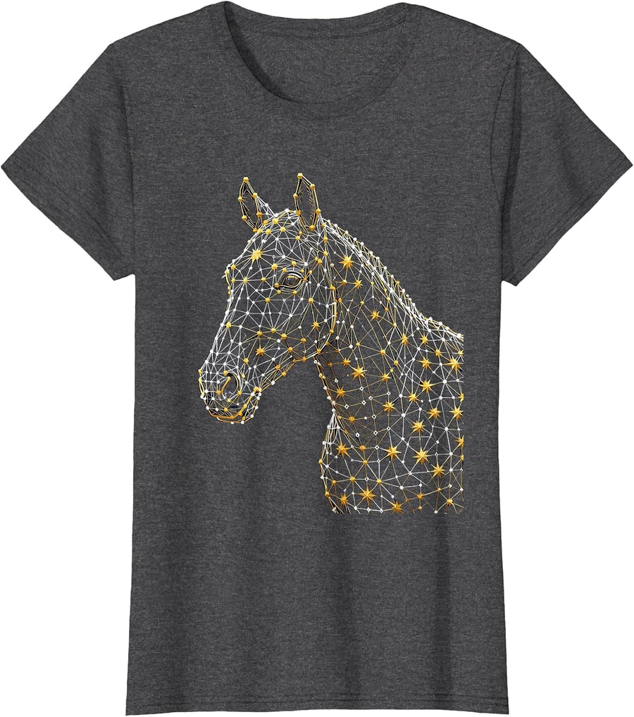 Women's Horse Constellation Star Profile Celestial Art T-Shirt - Dark Heather Grey