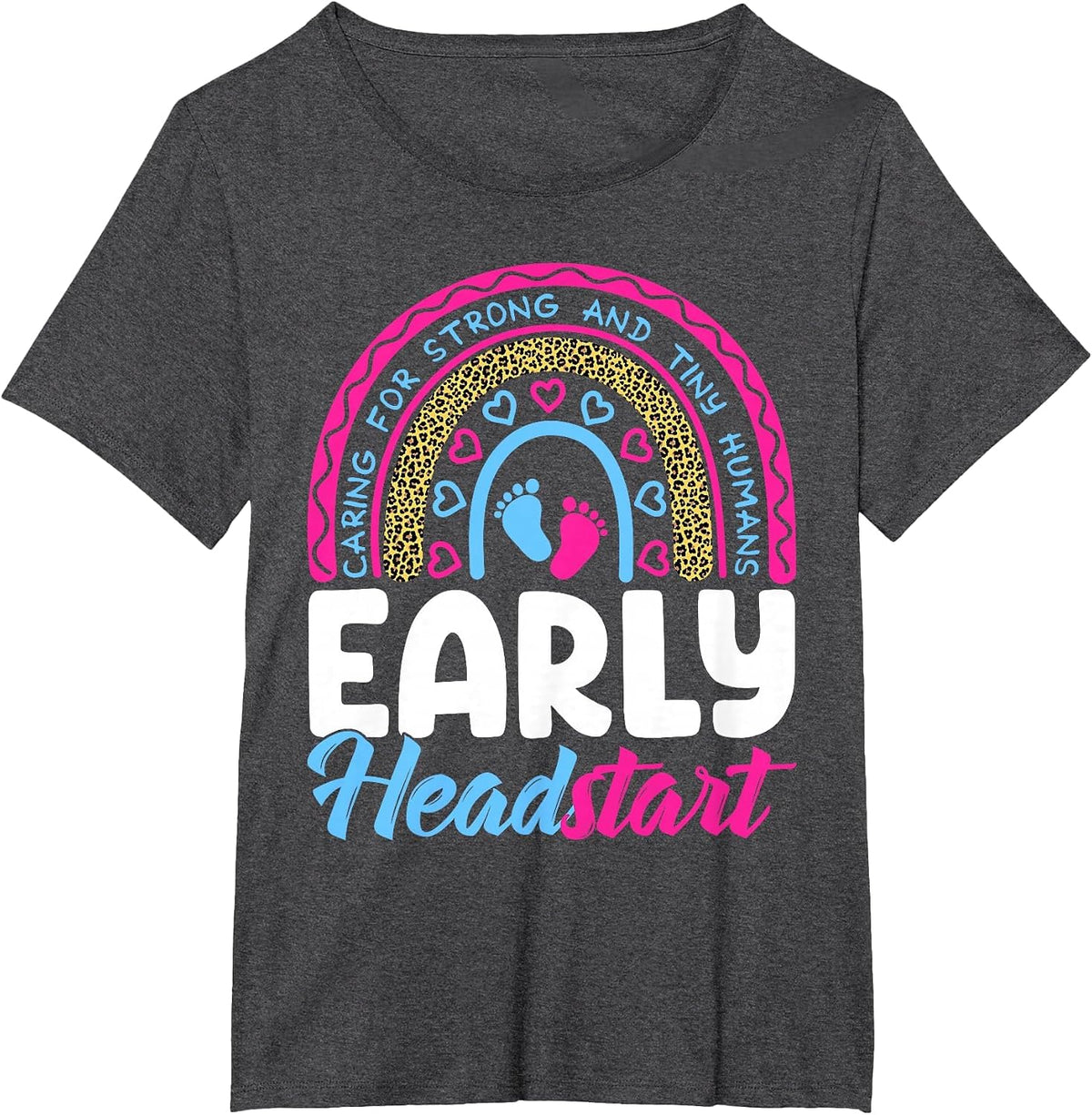 Early Headstart Teacher Head Start Leopard Back to School T-Shirt - Dark Heather Grey