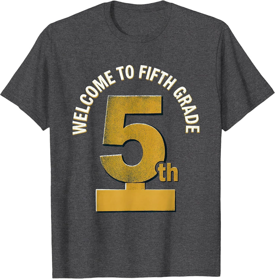 Men's Welcome To Fifth Grade Playful Cute Elementary Teacher Back T-Shirt - Dark Heather Grey