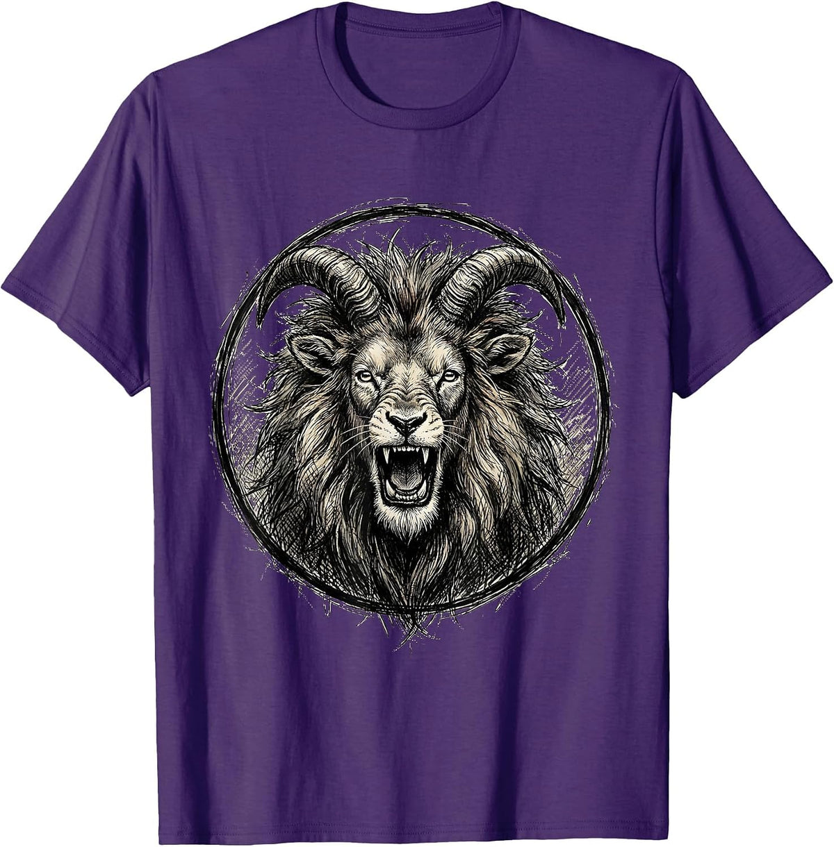 Men's Fierce Goat Roaring Lion Wild Mane Graphic T-Shirt - Purple