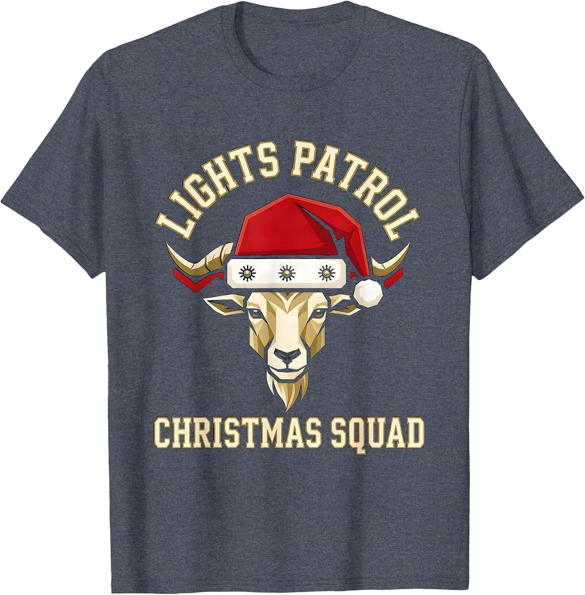 Lights Patrol Christmas Squad Sports Goat Lover Santa Hat T-Shirt - Heather Blue