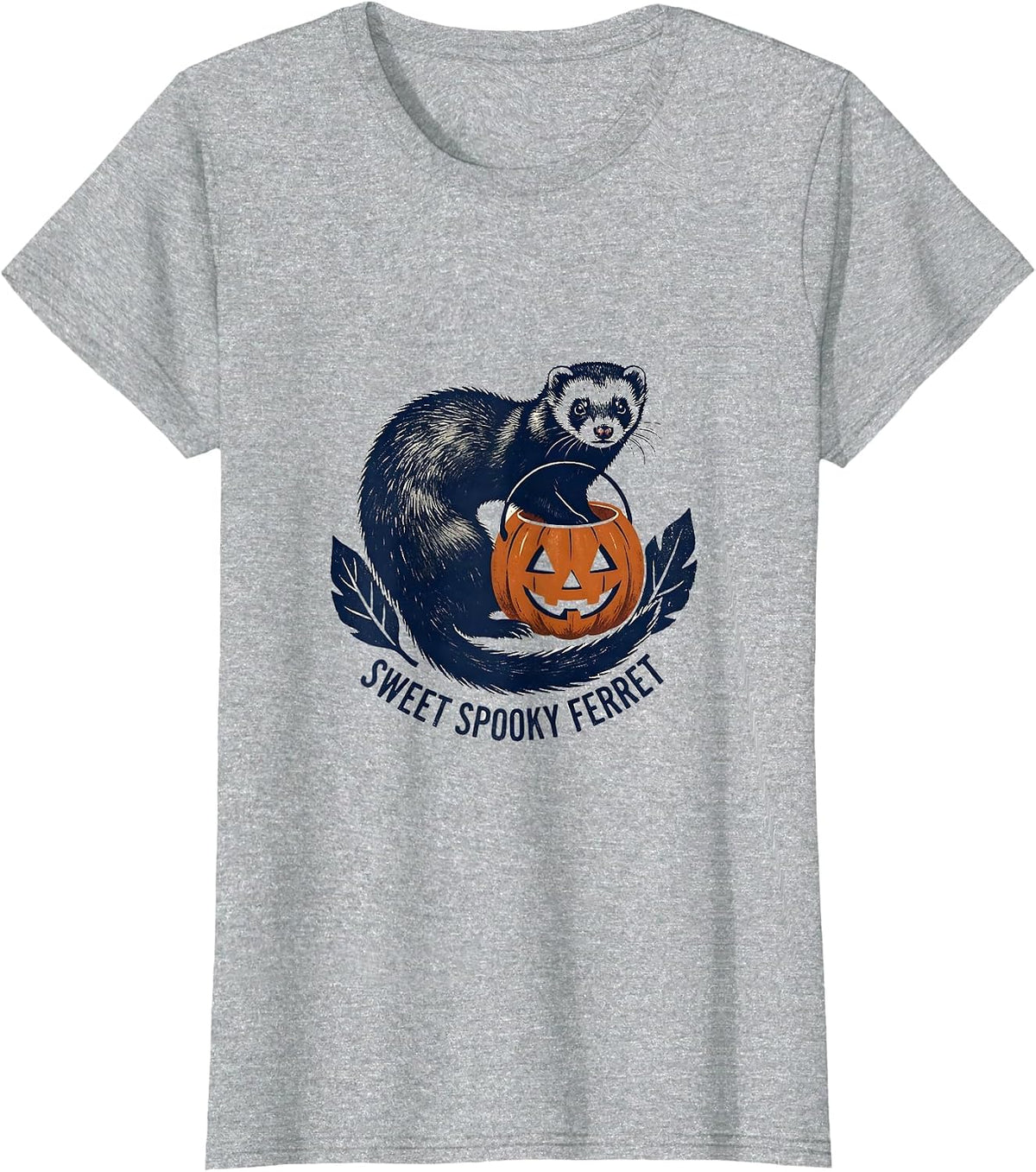 Sweet Spooky Ferret Rubber Stamp Halloween Cute Kids Humor T-Shirt - Heather Grey