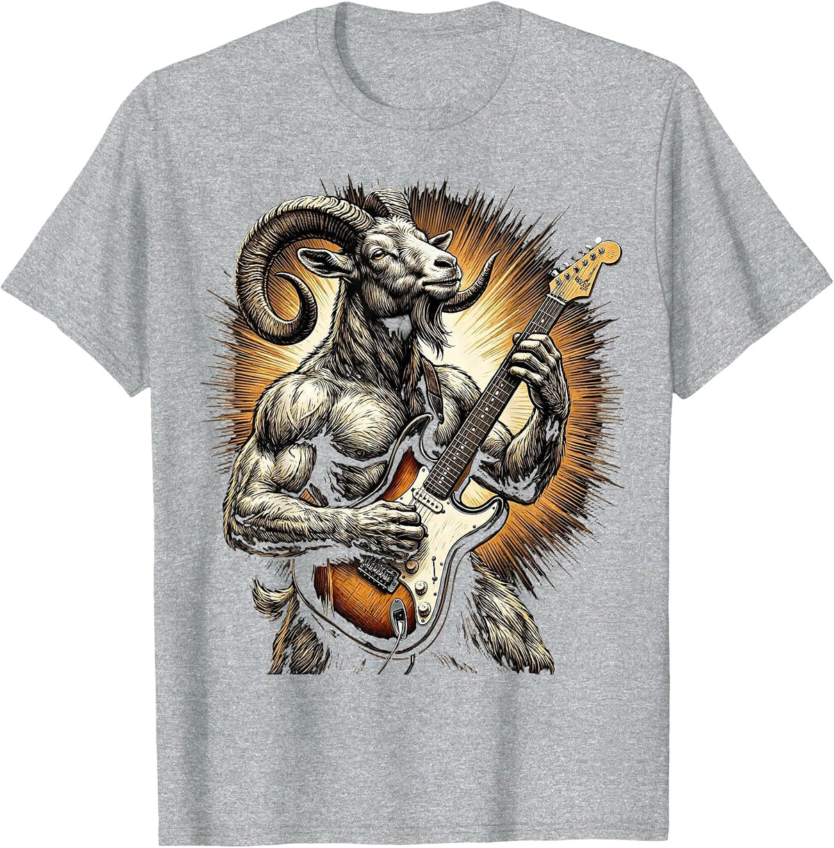 Men's Goat Rocking Electric Guitar On Stage T-Shirt - Heather Grey