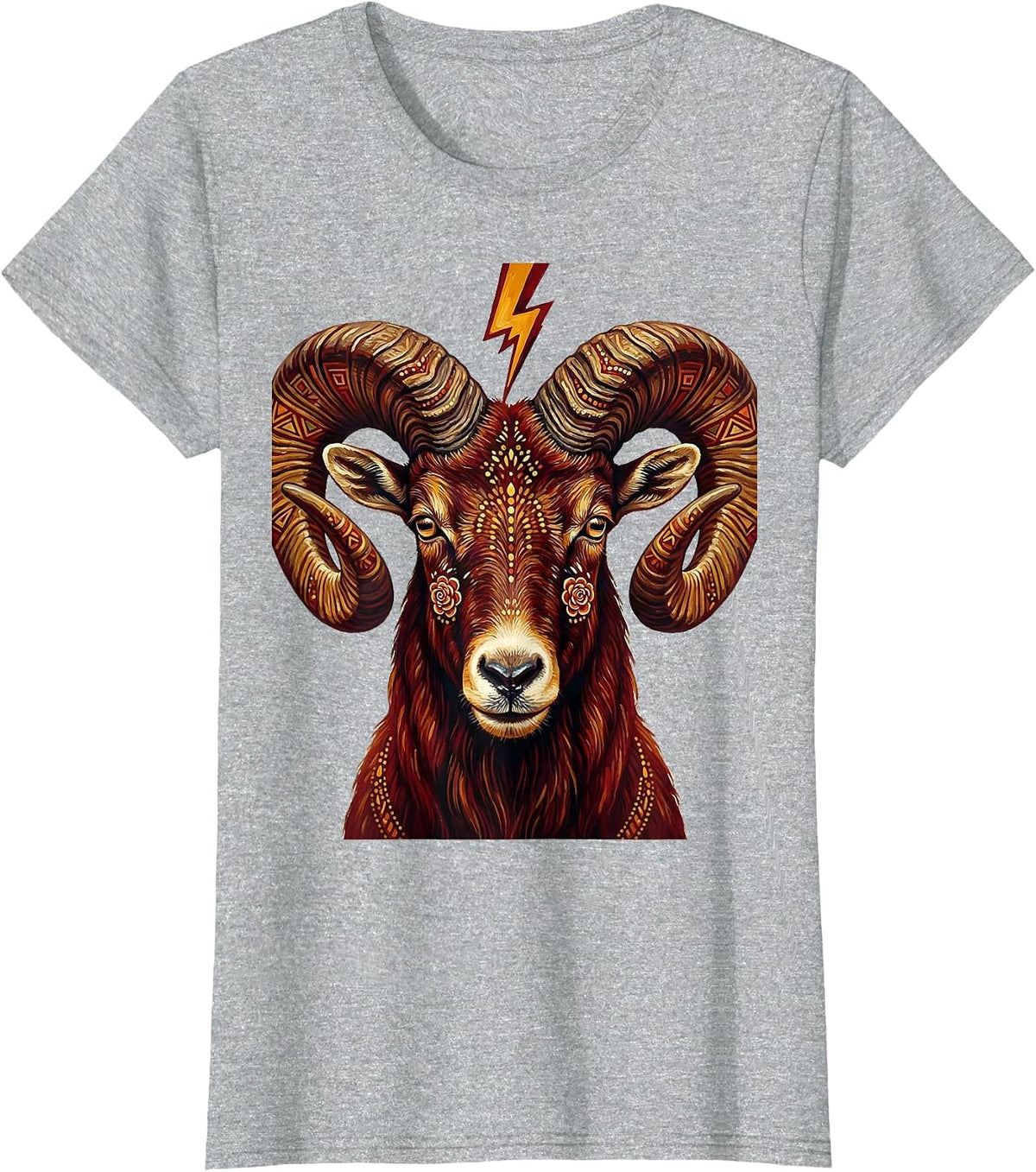 Goat Lightning Bolt Curved Horns Graphic Design T-Shirt - Heather Grey