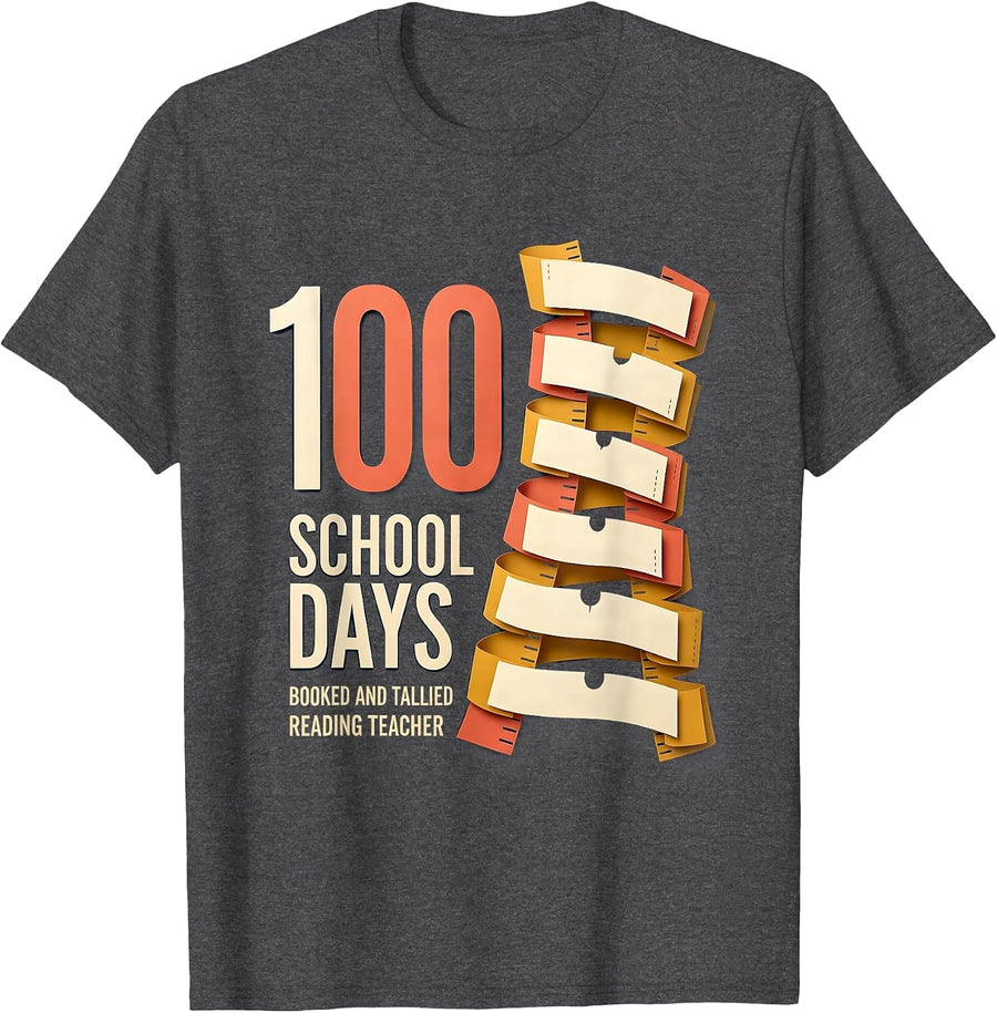 Men's 100 School Days, Booked And Tallied — Reading Teacher T-Shirt - Dark Heather Grey
