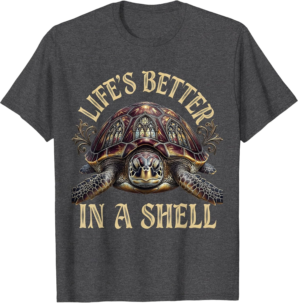 Life's Better In A Shell Turtle Lover Design T-Shirt - Dark Heather Grey