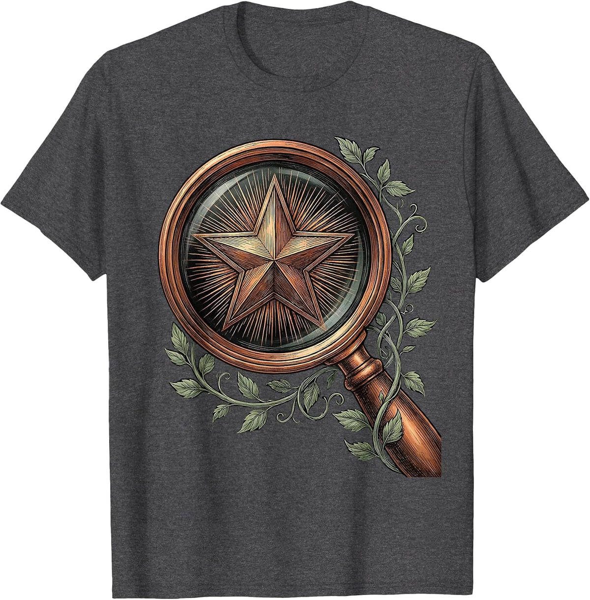 Men's Special Education Magnifying Glass Star Design T-Shirt - Dark Heather Grey