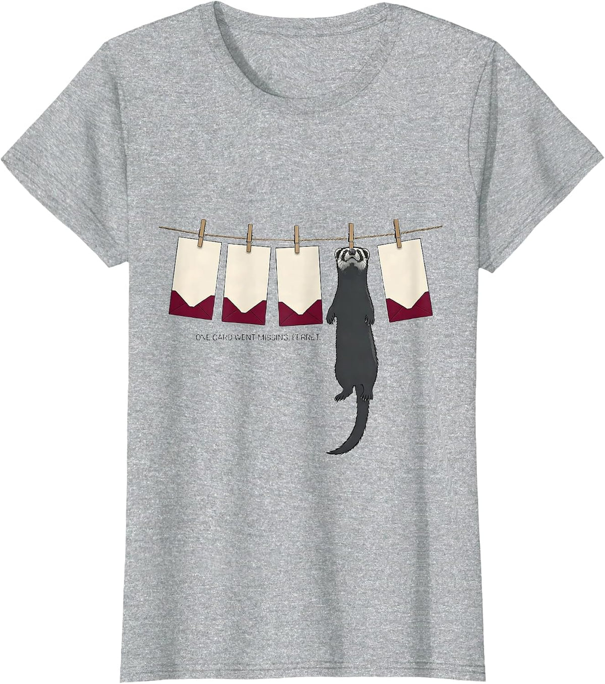 One Card Went Missing Ferret Funny Ferret Lover Christmas T-Shirt - Heather Grey