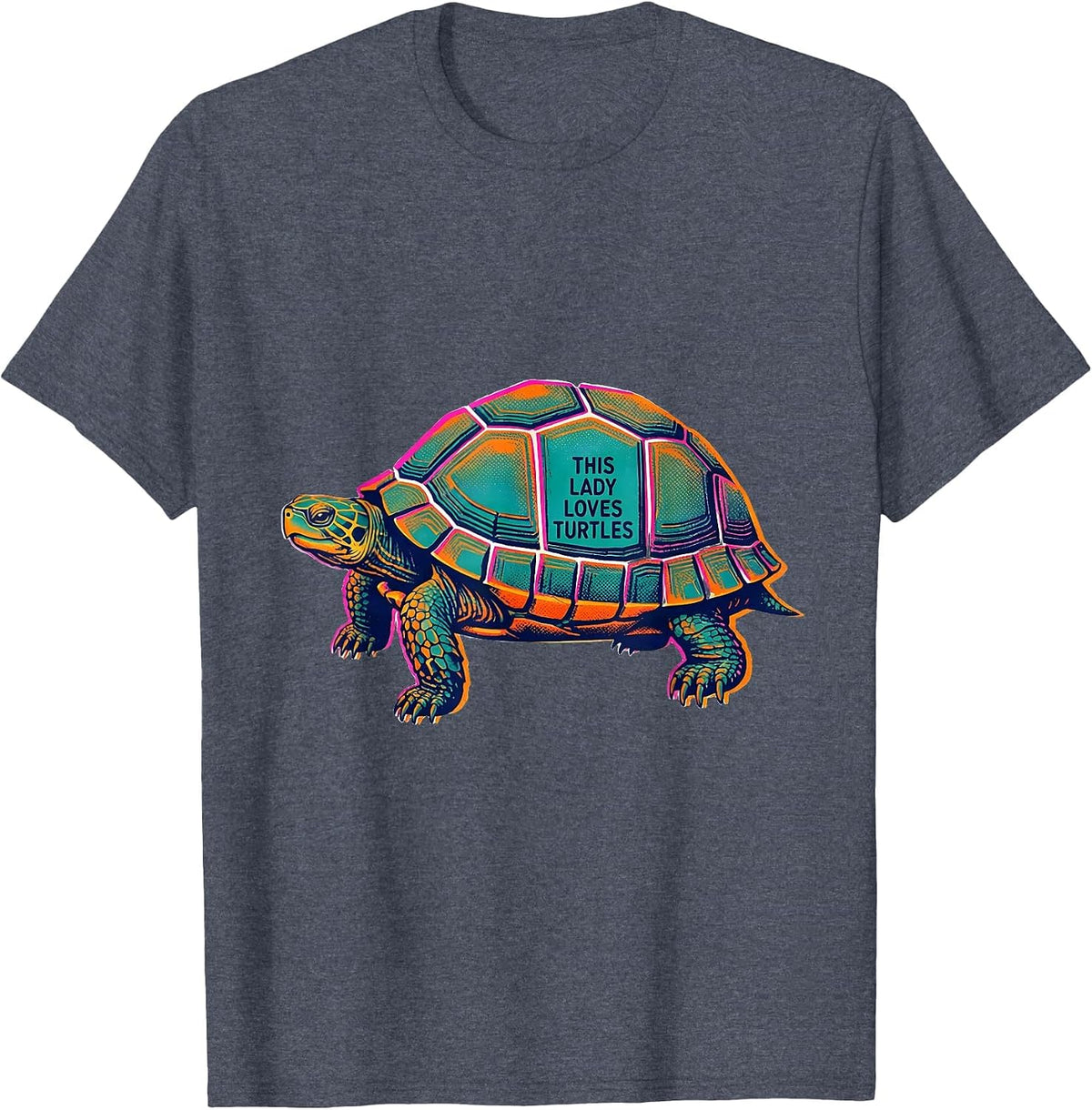 This Lady Loves Turtles Risograph Turtle Lover Gift T-Shirt - Heather Blue