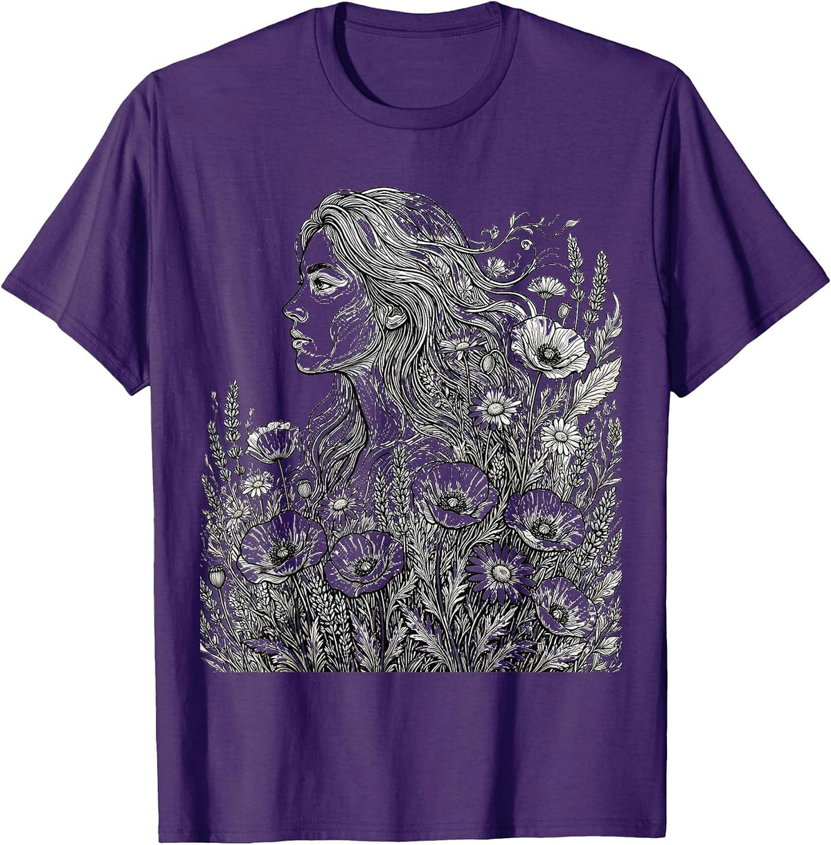 Autism Wildflower Hair Bloom Illustration T-Shirt - Purple
