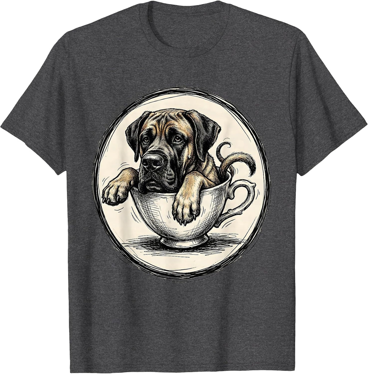 Giant Great Dane in a Tiny Teacup Funny Dog T-Shirt - Dark Heather Grey