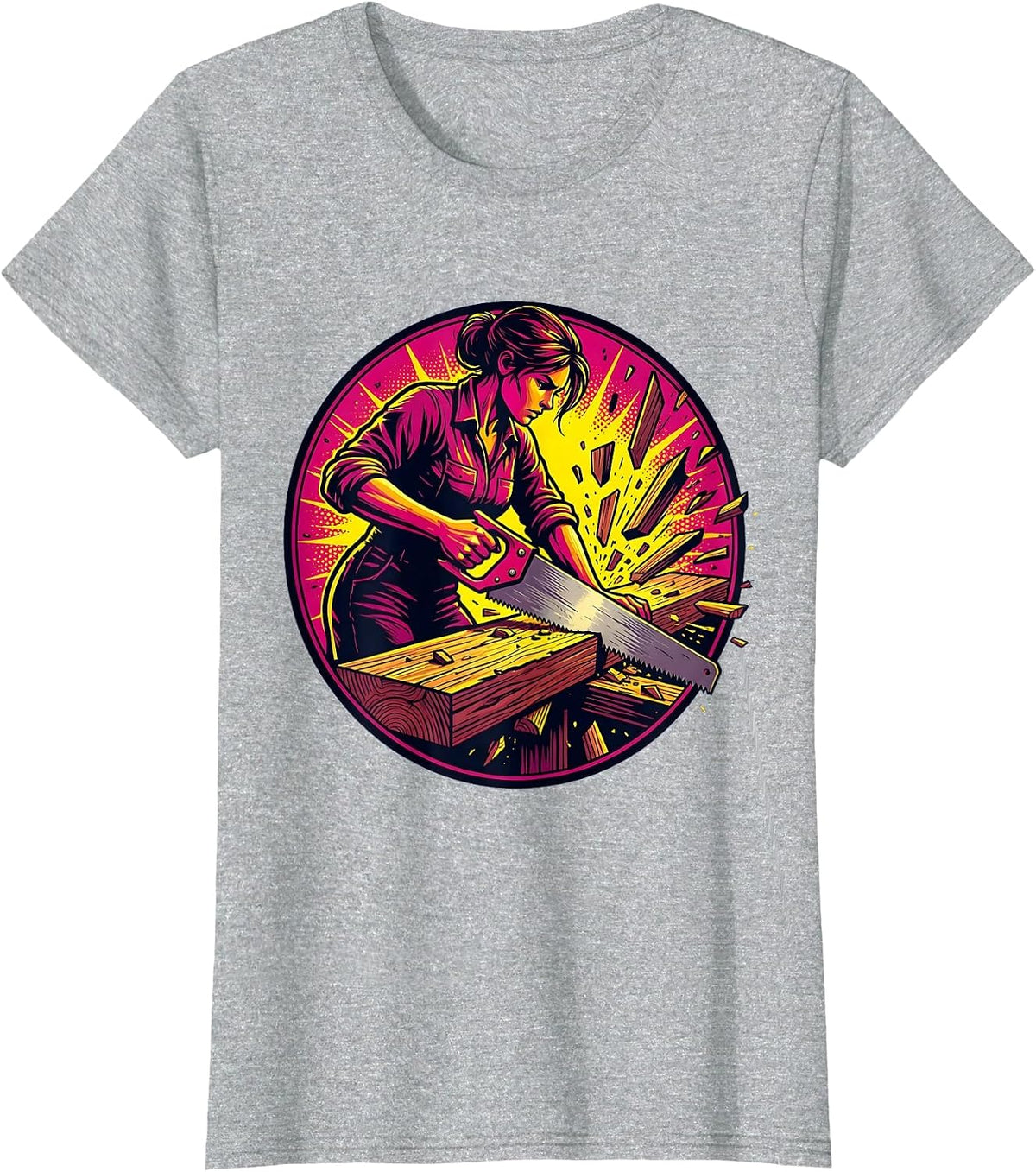 Carpenter Sawing Wood Labor Day Graphic T-Shirt - Heather Grey