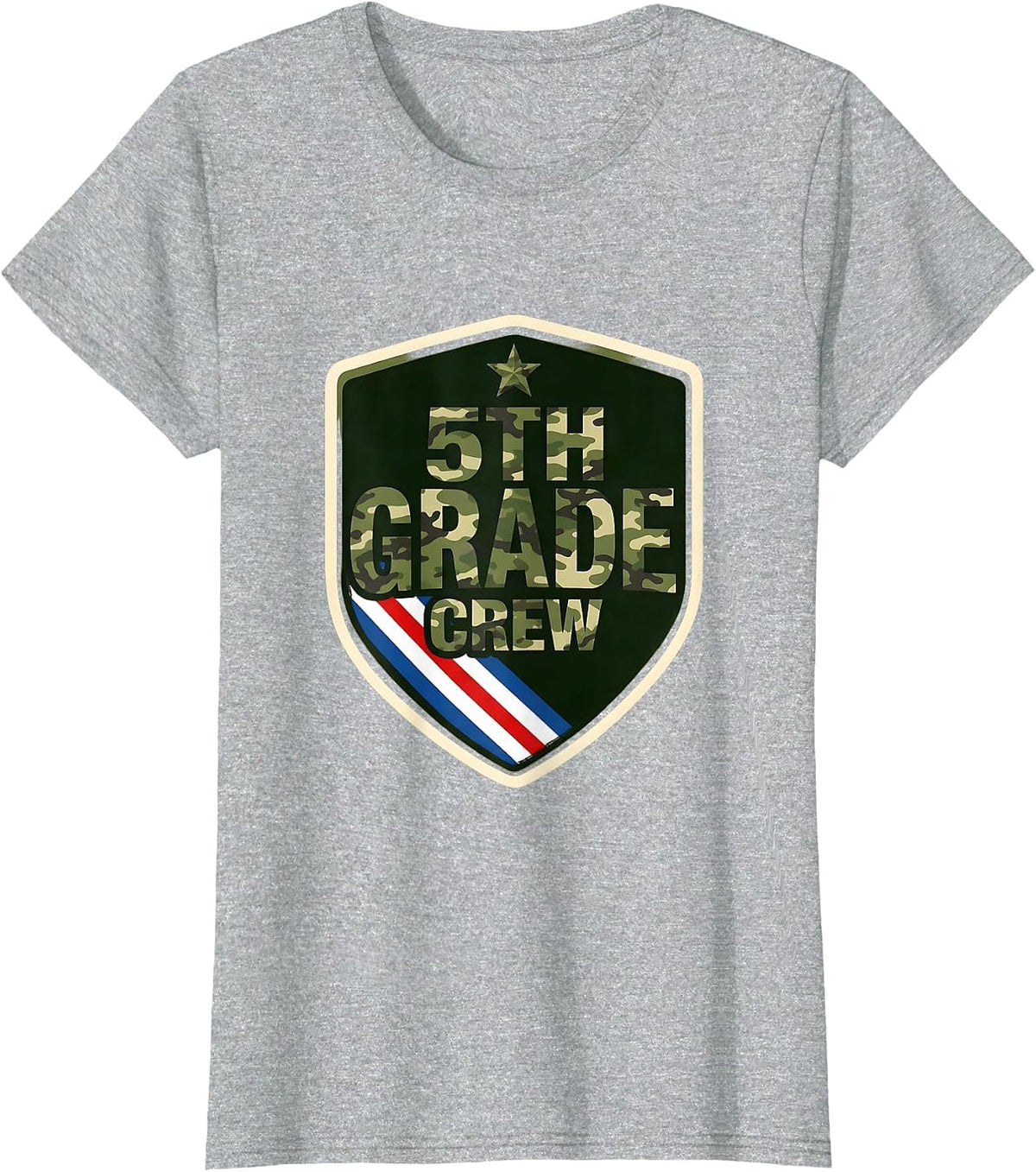 5TH GRADE CREW Patriotic Camo Back To School Boy Teacher T-Shirt - Heather Grey