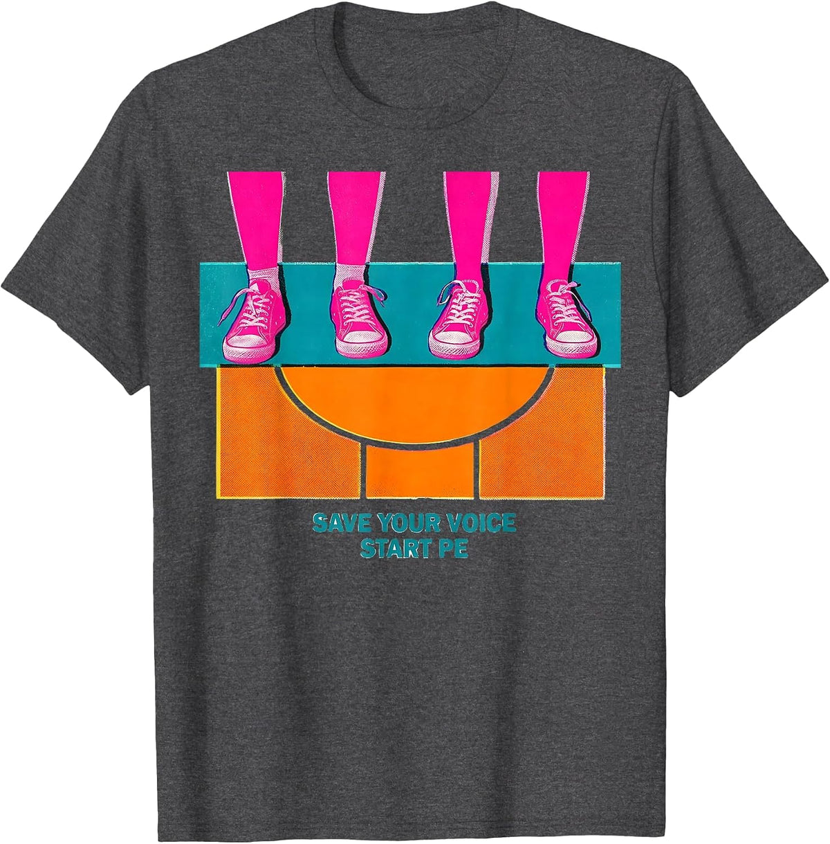 Men's Save Your Voice Start PE Physical Education Teacher Back T-Shirt - Dark Heather Grey