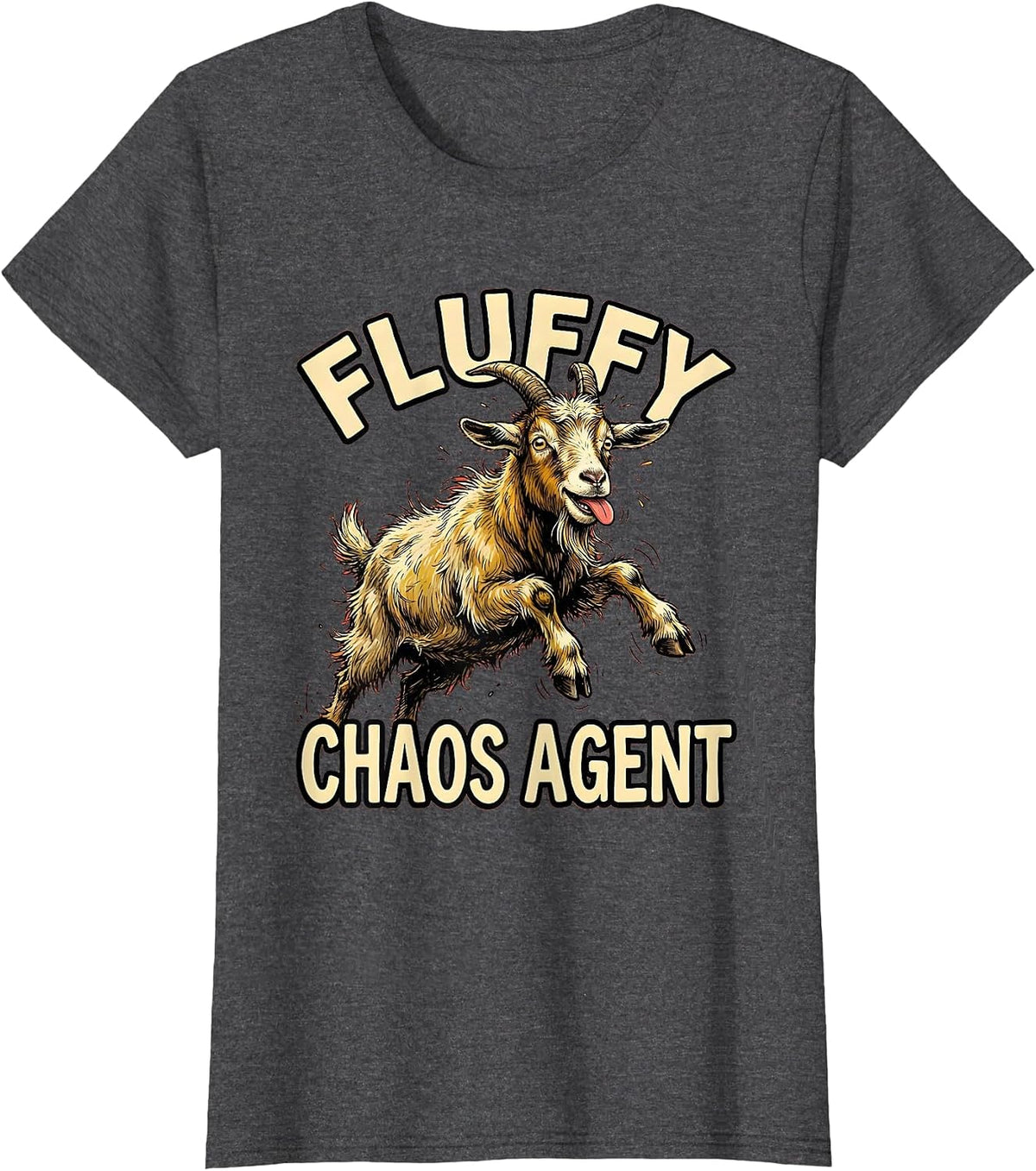 Women's Fluffy Chaos Agent Funny Goat Design T-Shirt - Dark Heather Grey