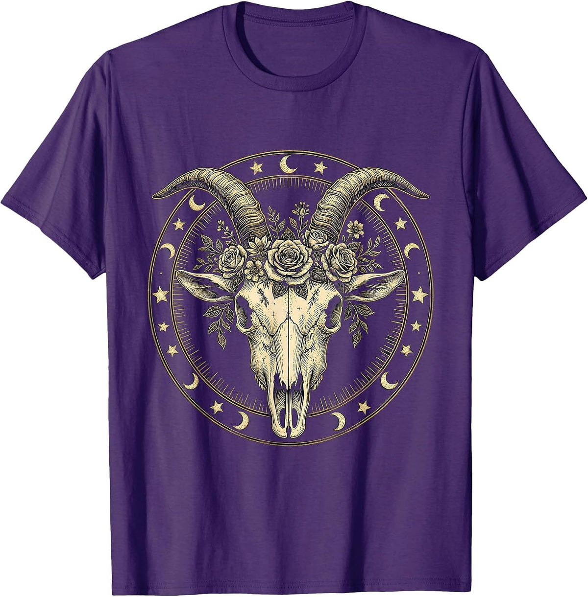 Capricorn Goat Skull Floral Crown Zodiac T-Shirt - Purple