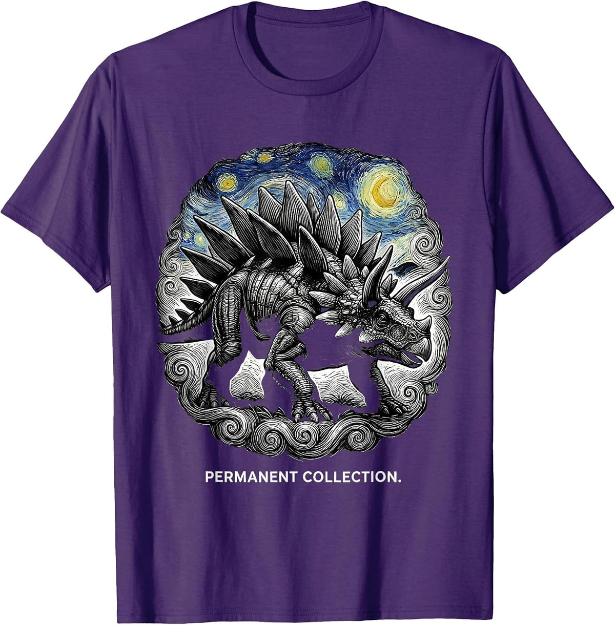 Men's Permanent Collection Ankylosaurus Starry Night Dinosaur Art T-Shirt - Purple