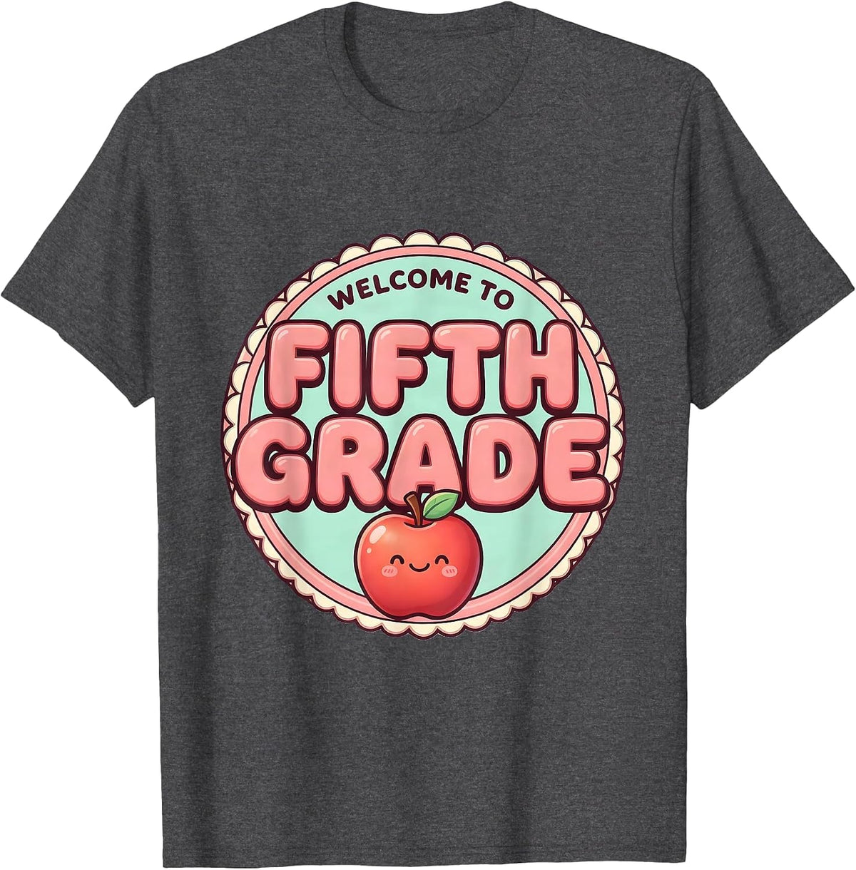 Welcome To Fifth Grade Cute Kawaii Teacher Crew Back T-Shirt - Dark Heather Grey