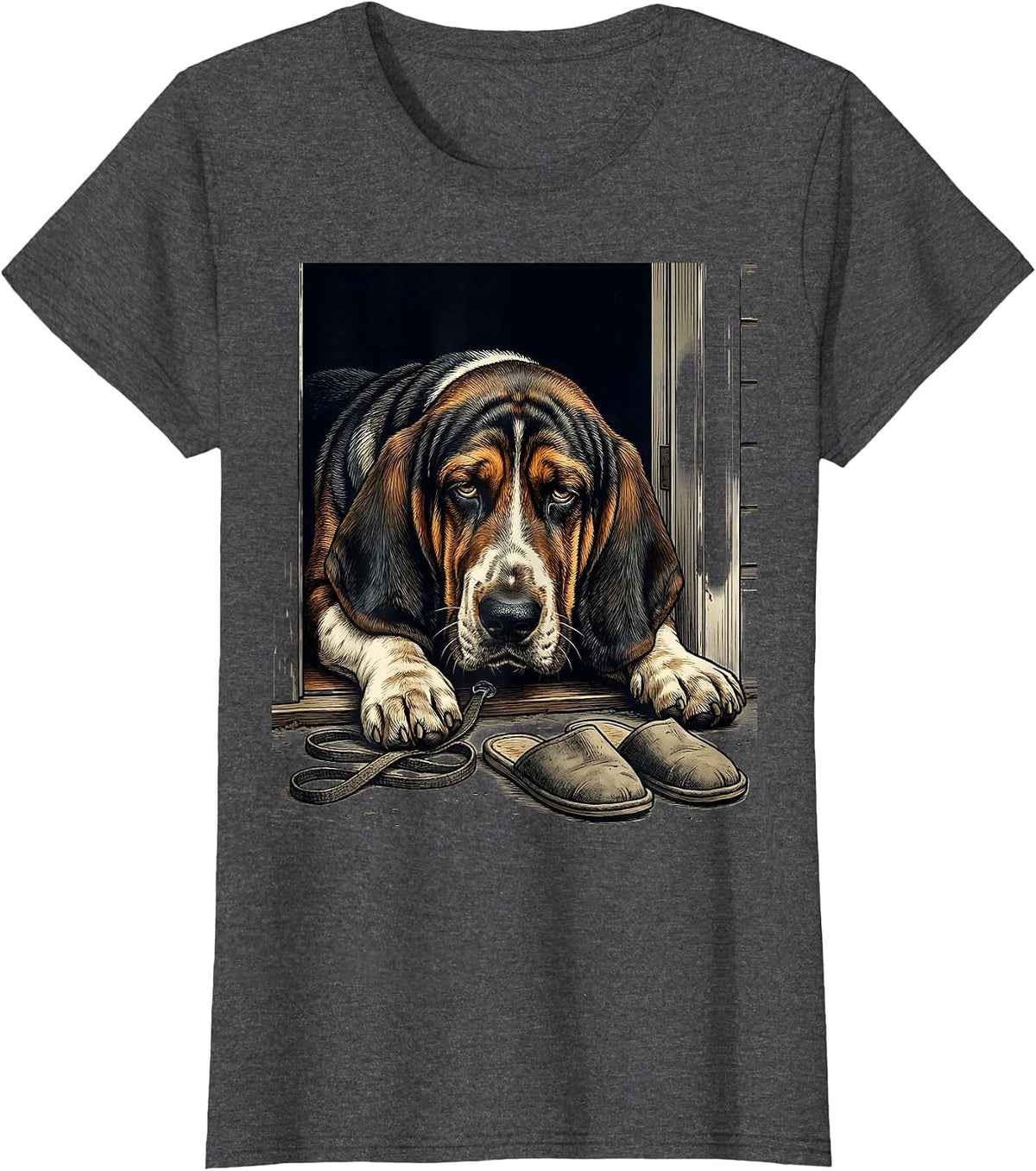 Women's Basset Hound Vintage Dog Lover Humor T-Shirt - Dark Heather Grey