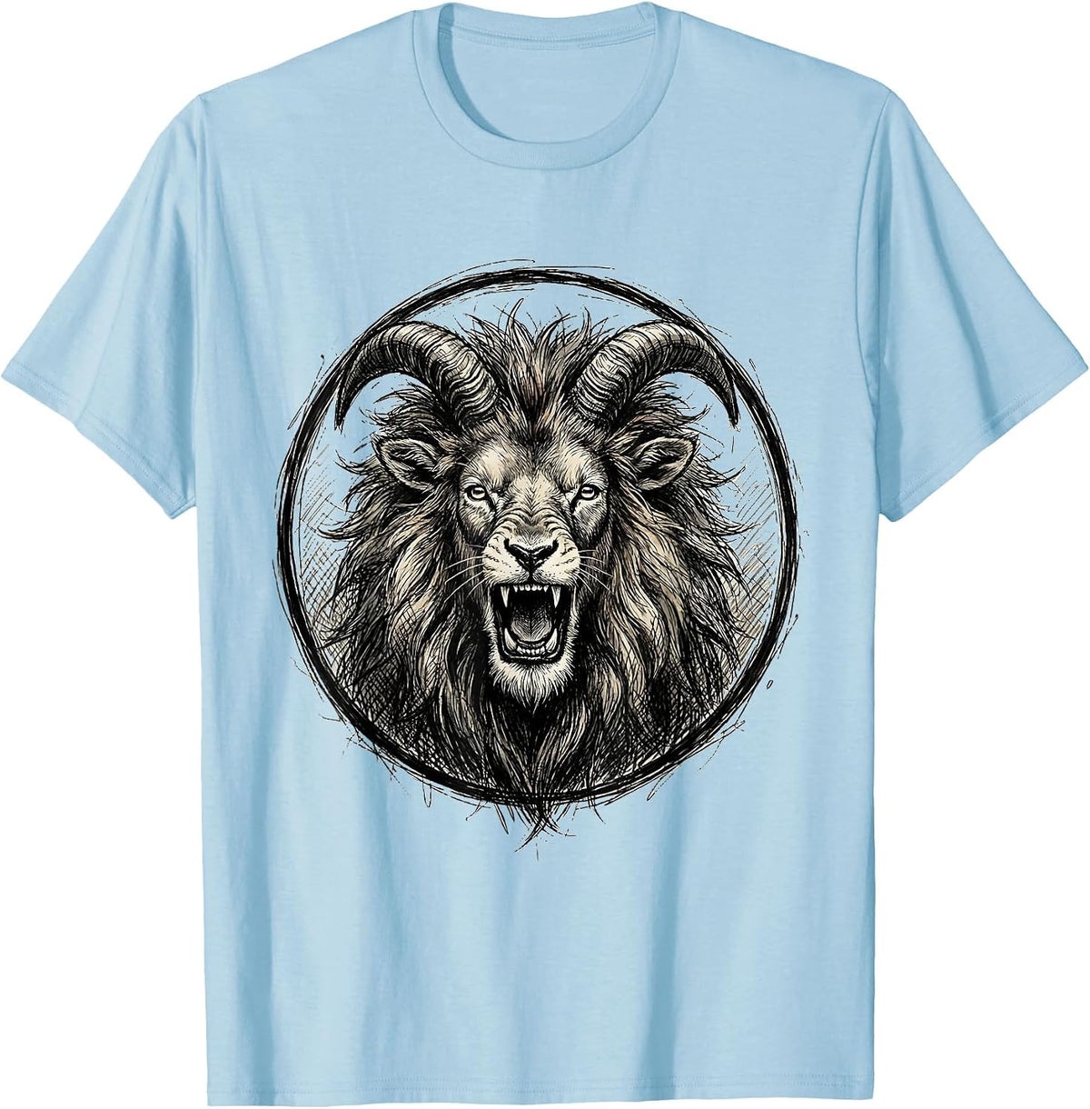Men's Fierce Goat Roaring Lion Wild Mane Graphic T-Shirt - Baby Blue