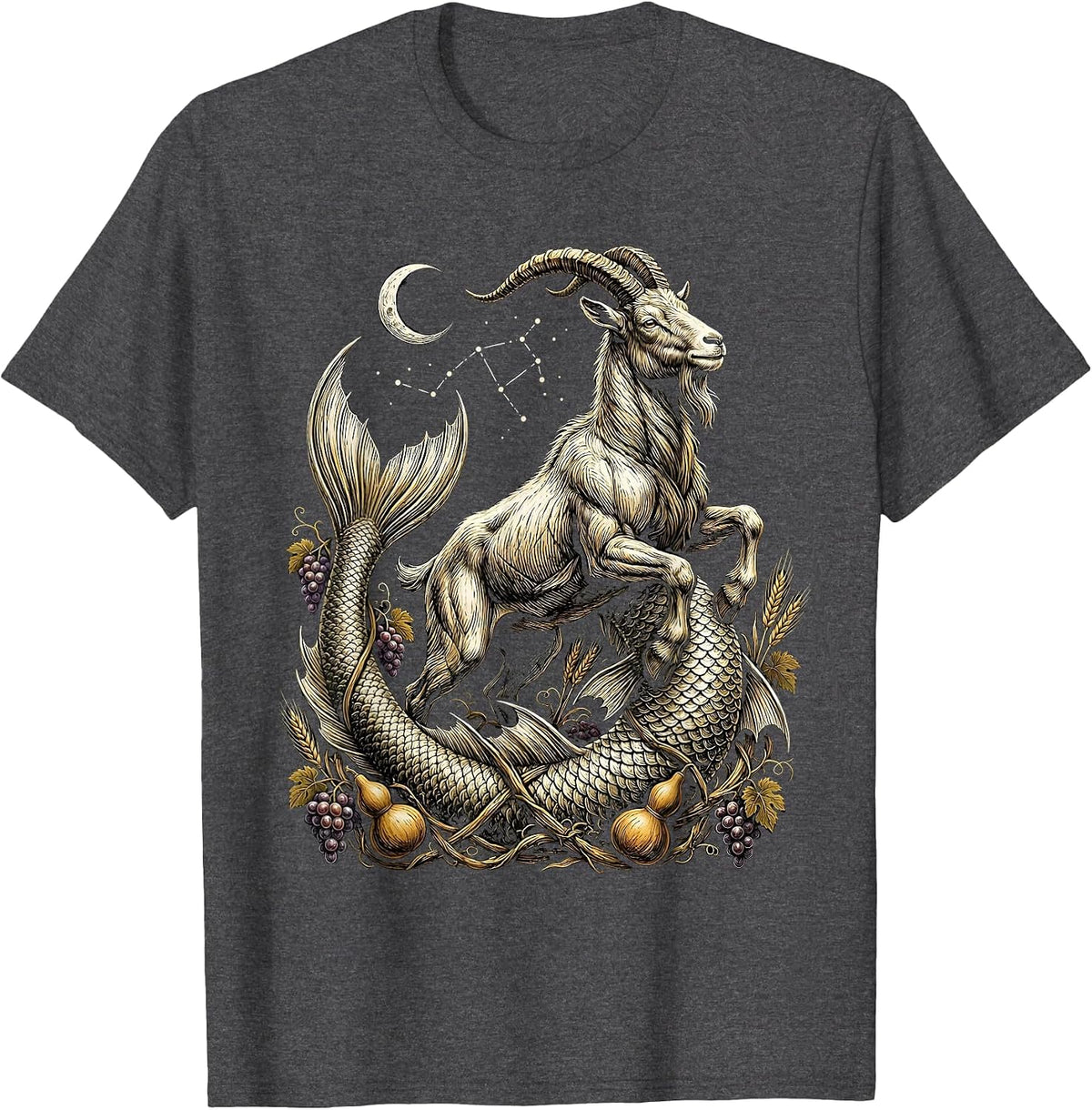 Men's Capricorn Sea-Goat September Harvest Vine Zodiac T-Shirt - Dark Heather Grey