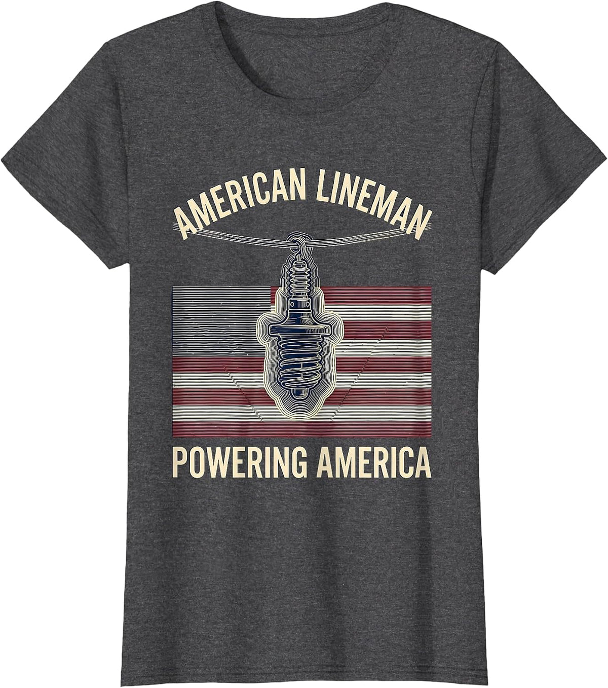 Women's American Lineman Powering America Patriotic Skilled Trades T-Shirt - Dark Heather Grey