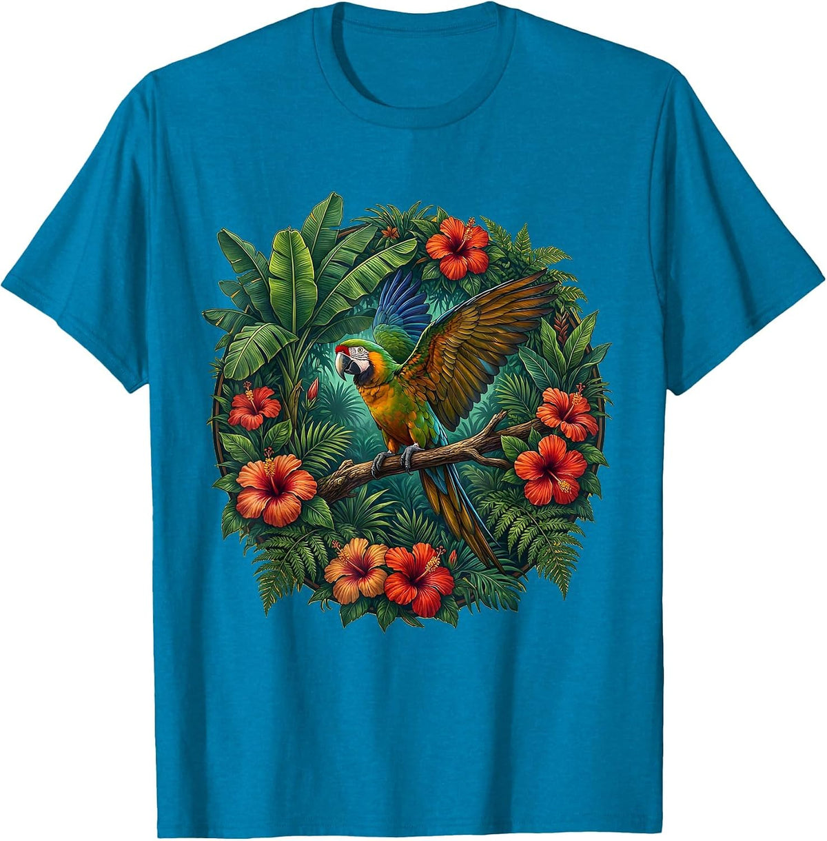 Puerto Rican Parrot Dense Jungle Canopy Design T-Shirt - Sapphire Blue