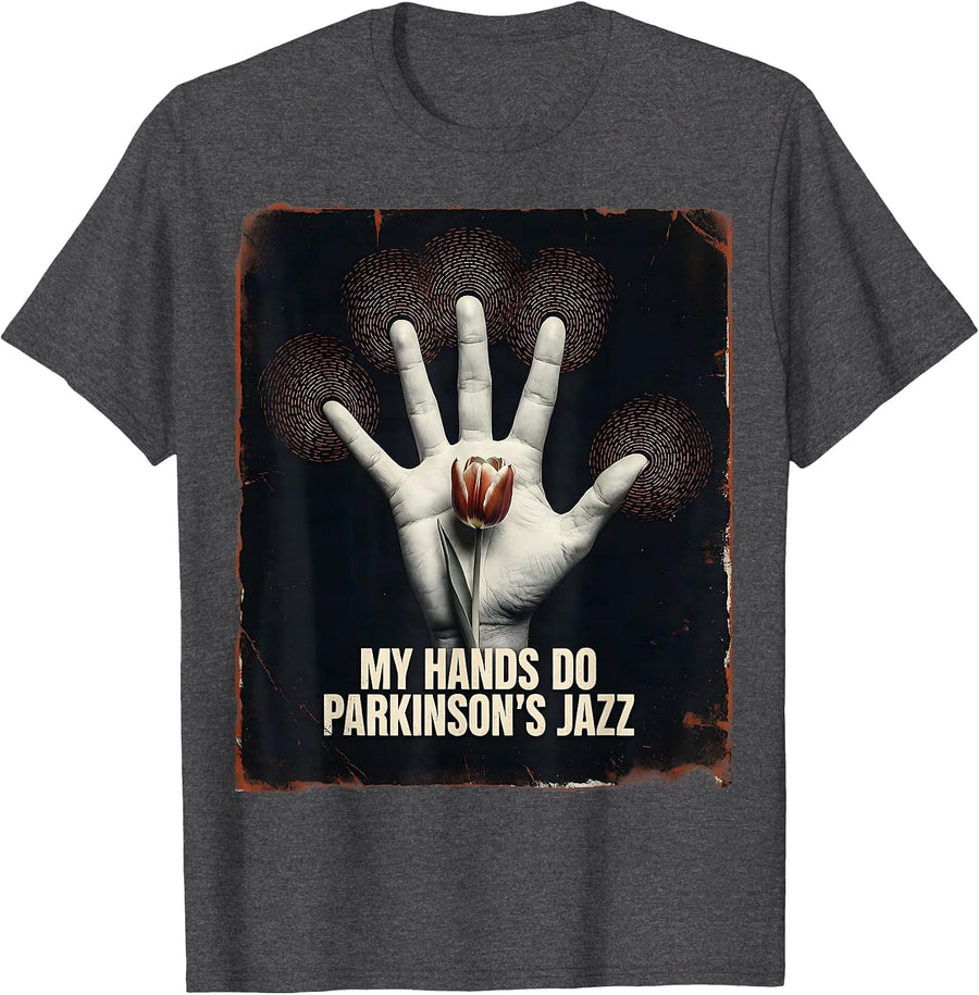 Men's My Hands Do Parkinson's Jazz Funny Parkinson's Awareness T-Shirt - Dark Heather Grey