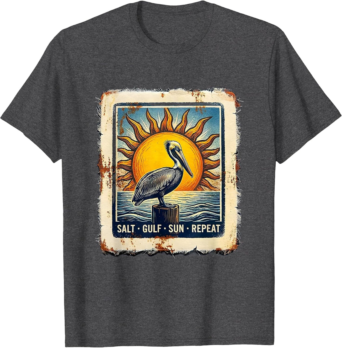 Salt Gulf Sun Repeat Gulf of Mexico Design T-Shirt - Dark Heather Grey