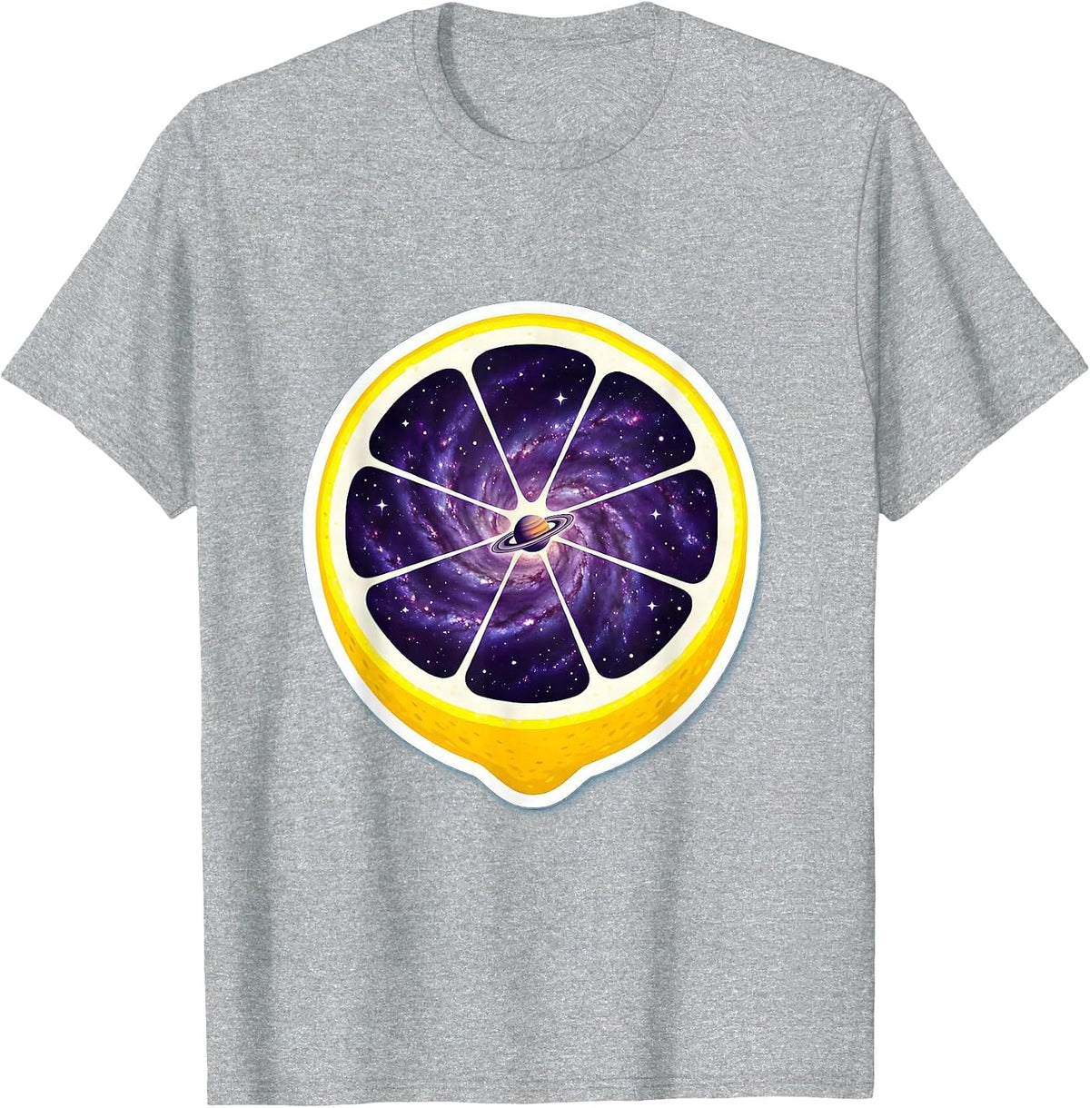 Men's Cosmic Lemon Galaxy Universe Fruit Art T-Shirt - Heather Grey