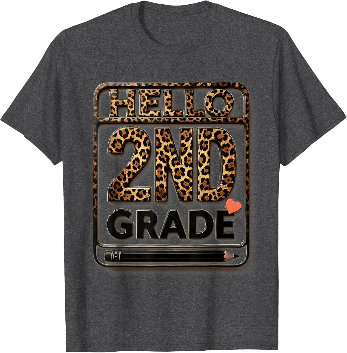 Hello 2nd Grade Leopard Print Kids Girl Teacher Back T-Shirt - Dark Heather Grey