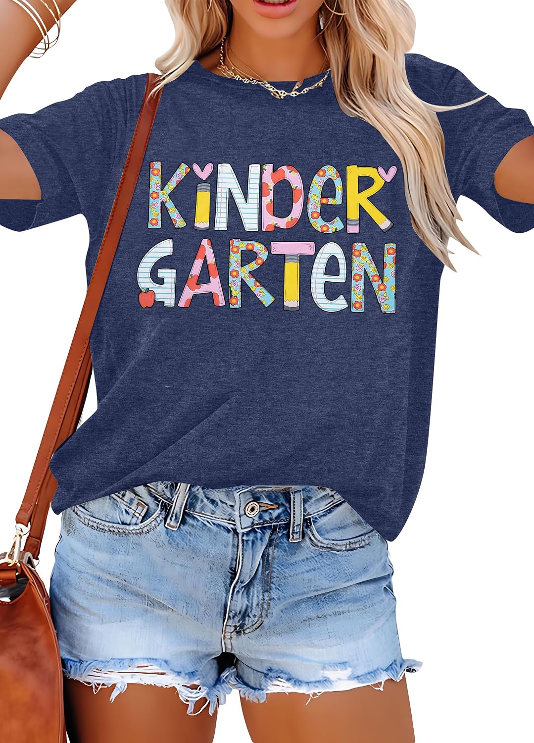 Teacher Shirts Women Kindergarten Shirt Teaching Graphic Tees - Blue