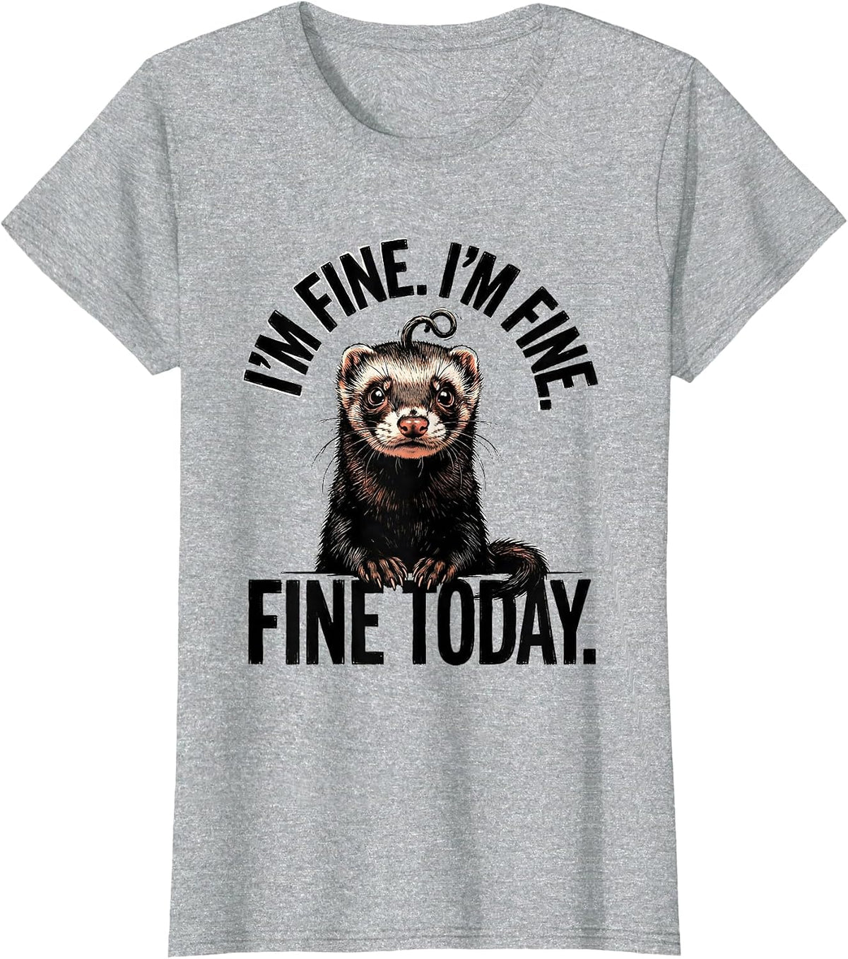 I'm Fine. I'm Fine. Fine Today Funny Ferret Stress Humor T-Shirt, Women, Heather Grey, 3X-Large - As Pictured