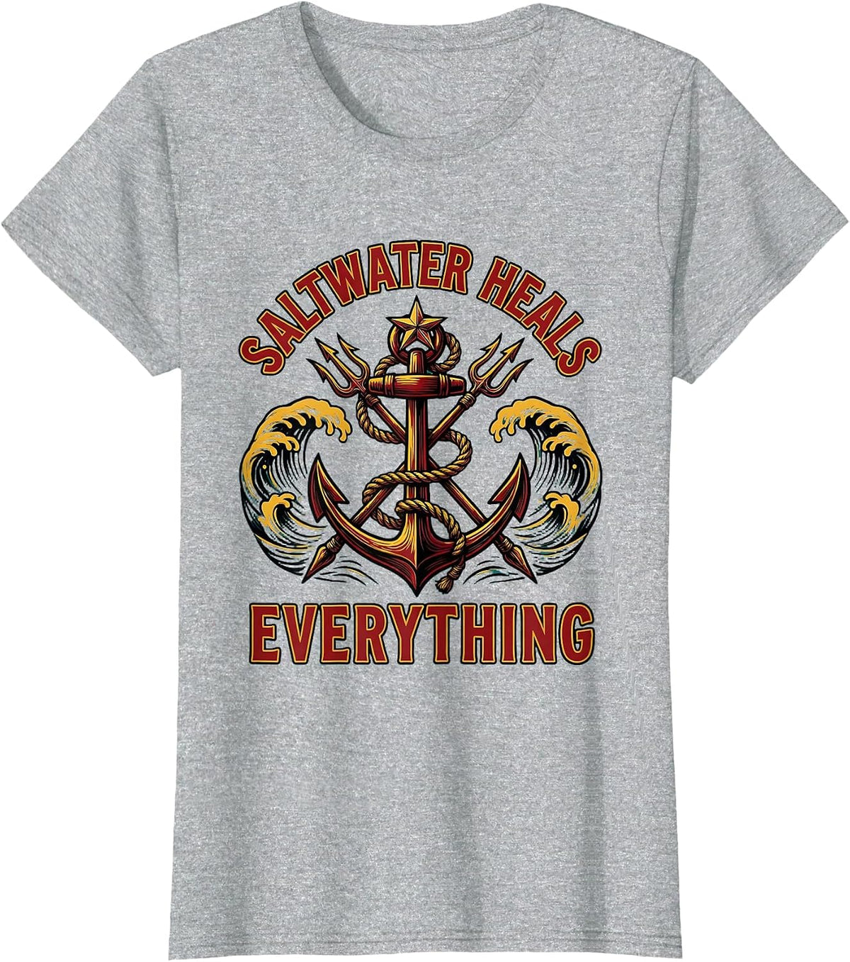 Saltwater Heals Everything Gulf of Mexico Design T-Shirt - Heather Grey