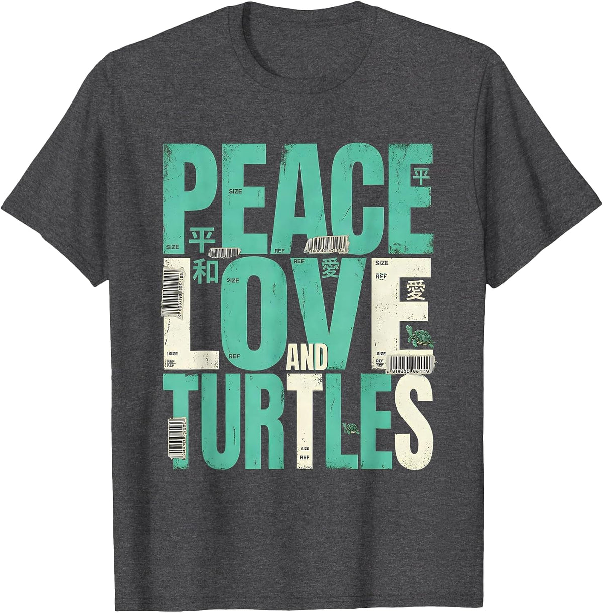 Men's Peace Love and Turtles Nature Lover Design T-Shirt - Dark Heather Grey