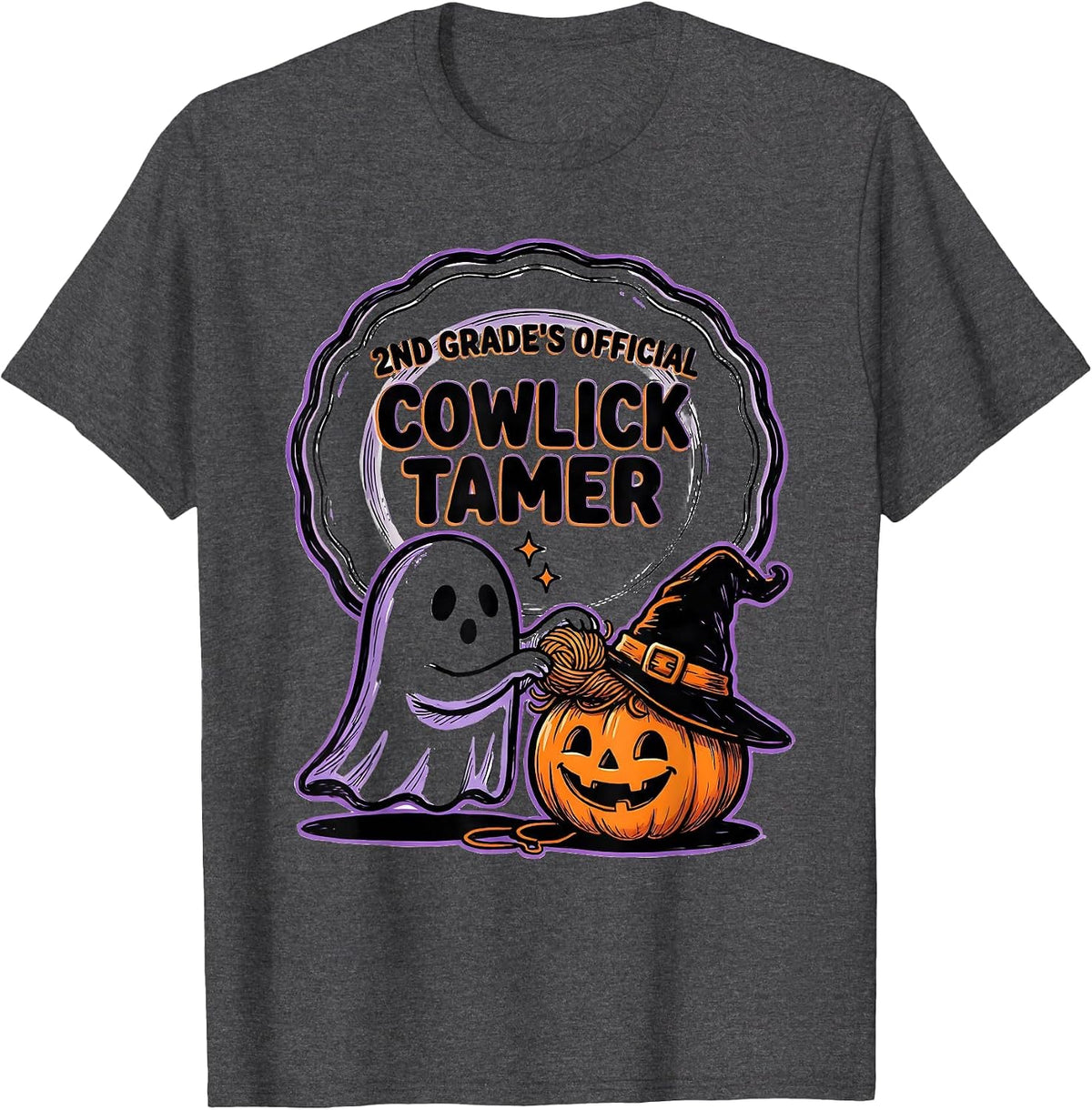 Men's 2nd Grade's Official Cowlick Tamer Spooky Second Grade T-Shirt - Dark Heather Grey