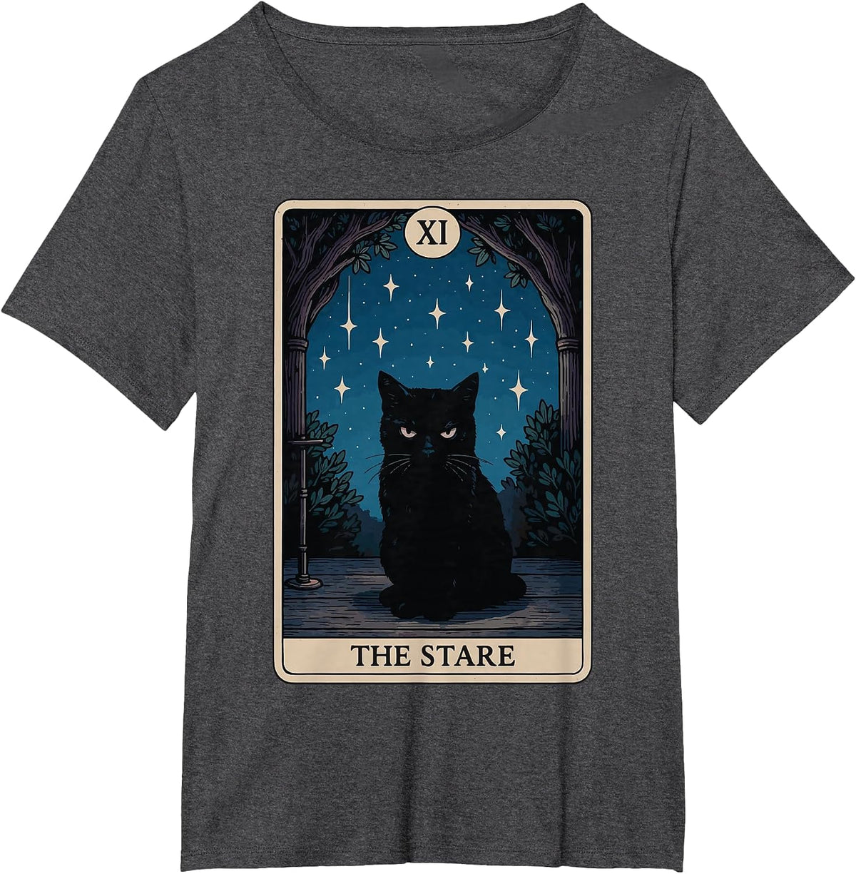 The Stare Cat Tarot Card T-Shirt - Dark Heather Grey