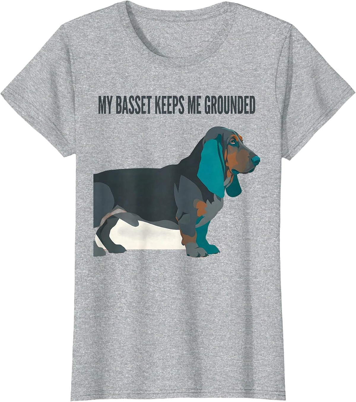My Basset Keeps Me Grounded Funny Basset Hound Dog Lover T-Shirt - Heather Grey